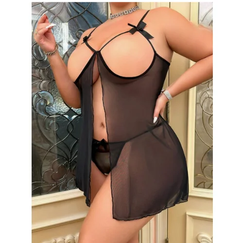 Tegan Fantezi Büyük Beden Göğsü Açık Transparan Gecelik TG273268