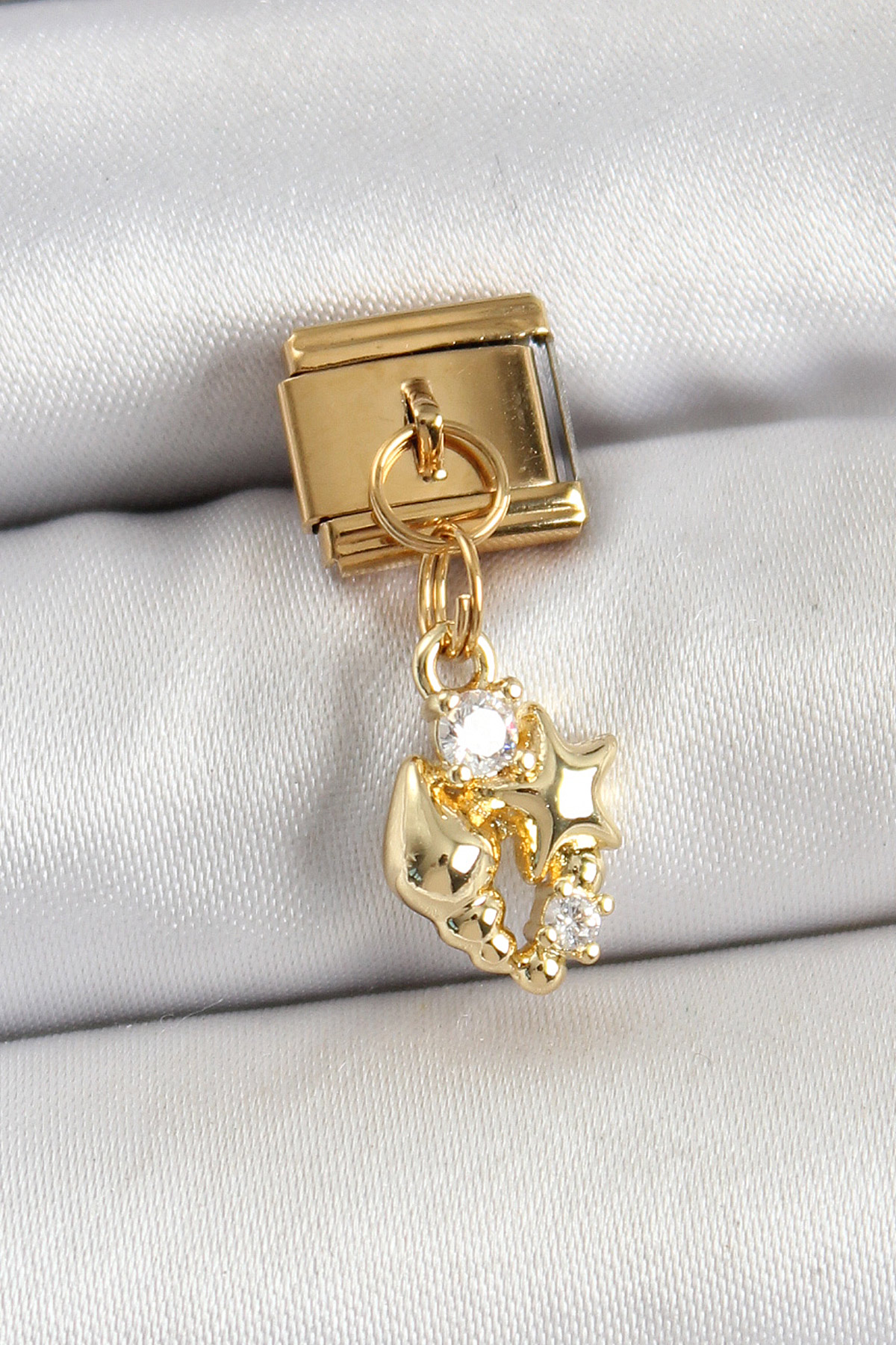 Tegan 316L Çelik Sallantılı Zirkon Taşlı Deniz Kabuğu Ve Yıldız Model Gold Renk Nomination Charm TG27BC1436