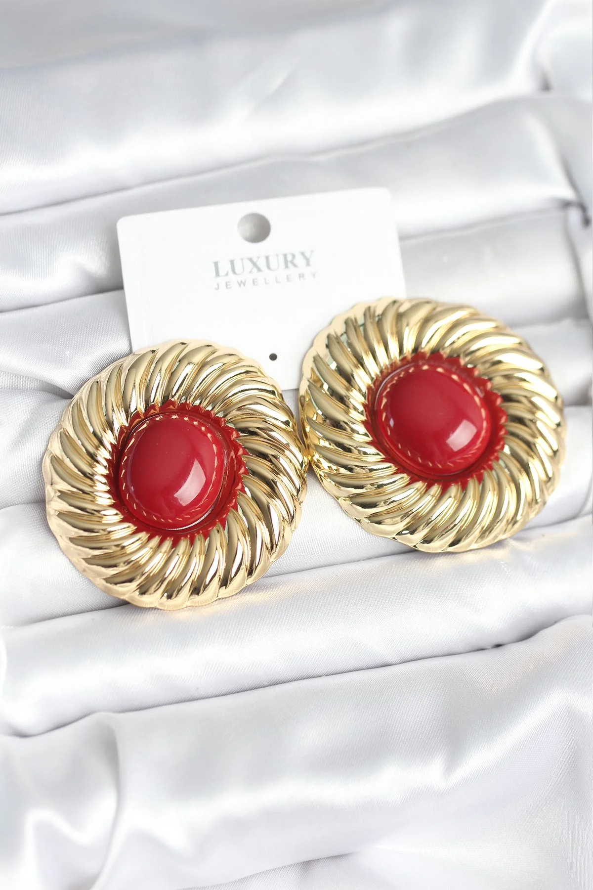 Tegan Pirinç Gold Renk Bordo Boncuklu Vintage Kadın Küpe TG27BKP11389