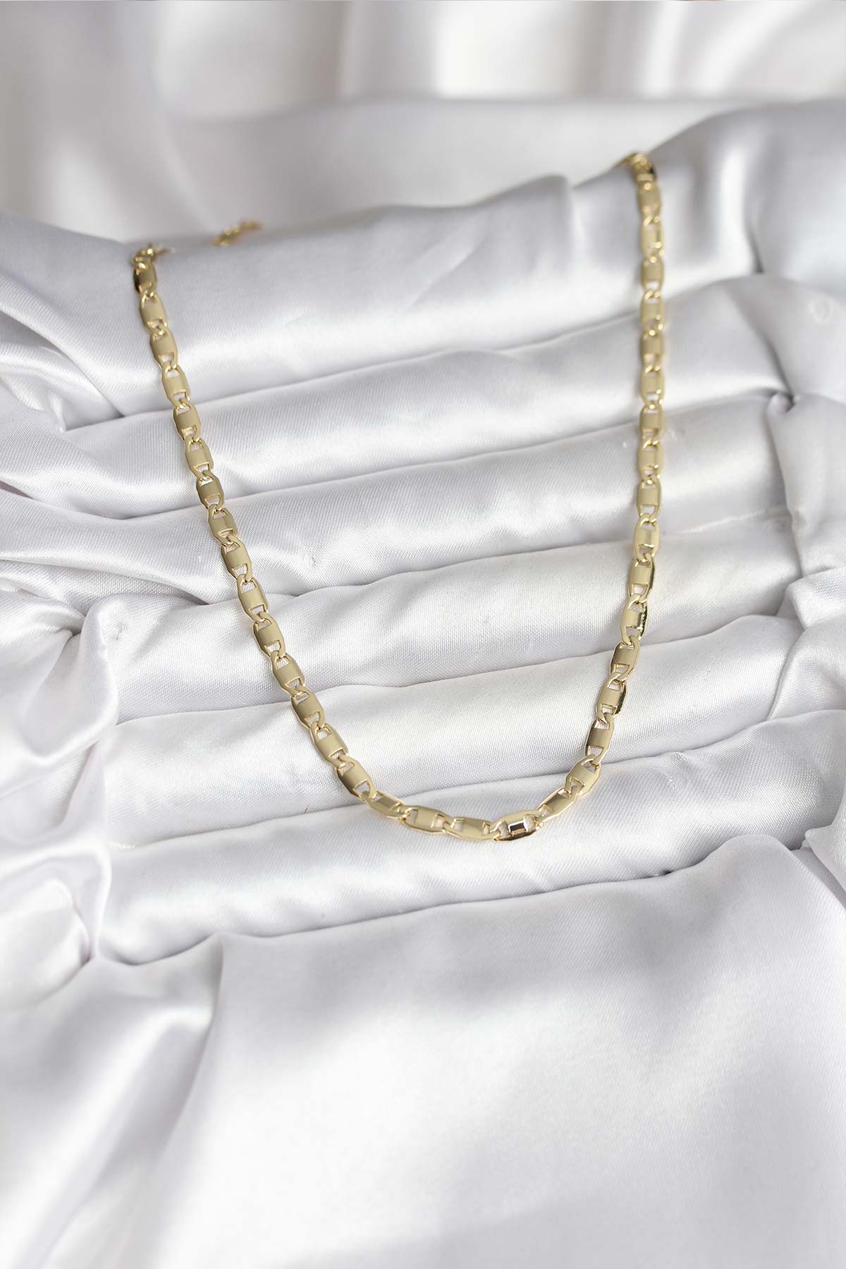 Tegan 14K Gold Renk Kaplama Plaka Ezme Model Zincirli CM Kadın Kolye TG27BKO10743