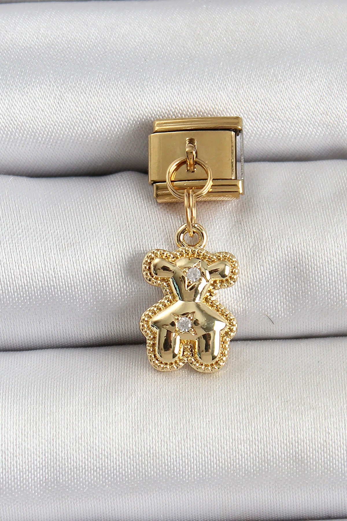 Tegan 316L Çelik Sallantılı Zirkon Taşlı Ayıcık Model Gold Renk Nomination Charm TG27BC1432