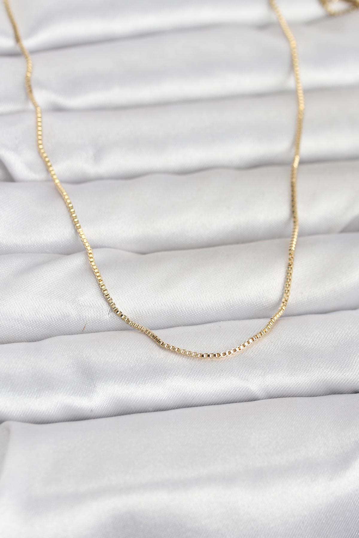 Tegan CM 14K Gold Renk İnce Kare Zincirli Model 60 cm Kadın Kolye TG27BKO10956