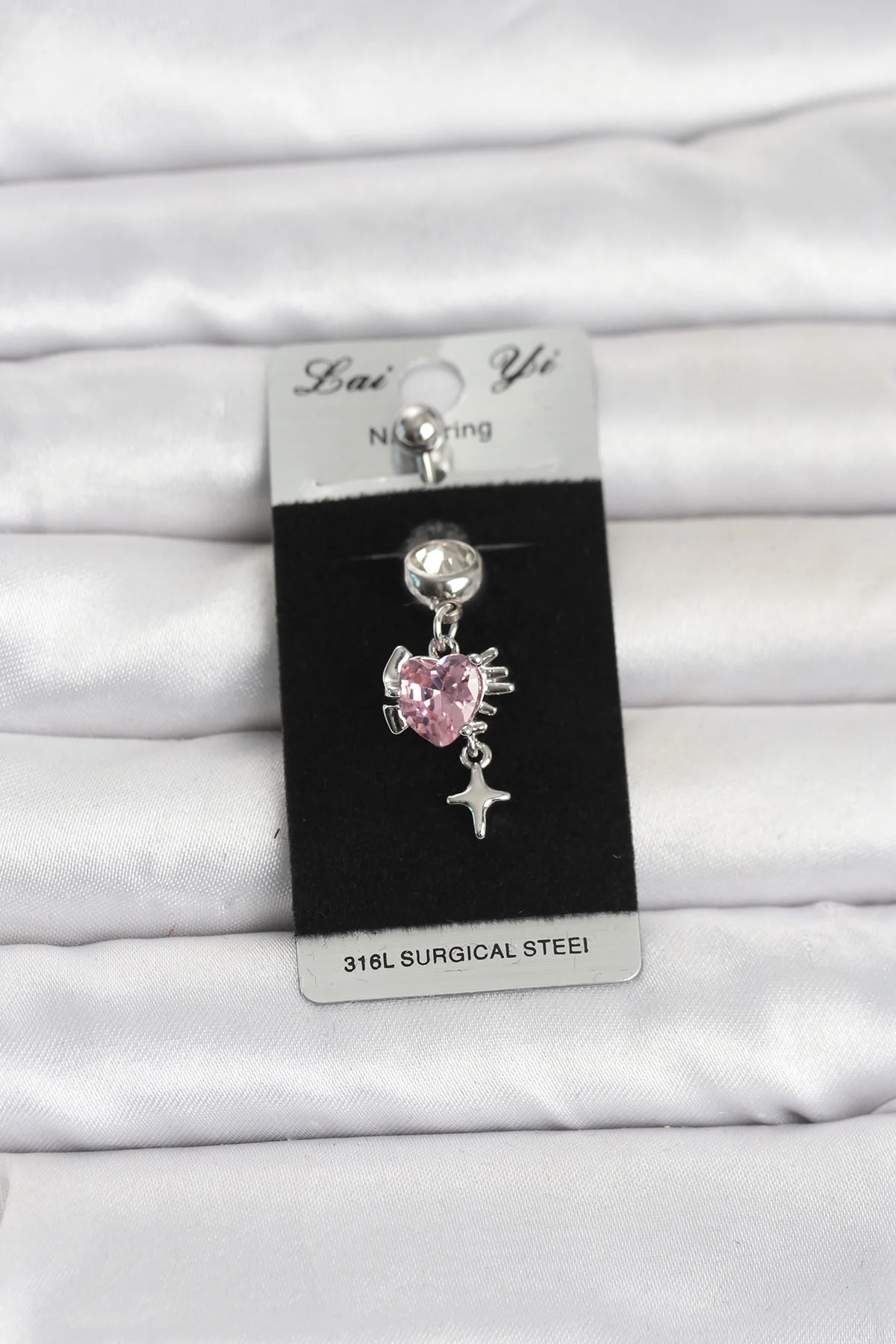 Tegan 316L Cerrahi Çelik Pembe Zirkon Taşlı Model Göbek Piercing TG27PR1408