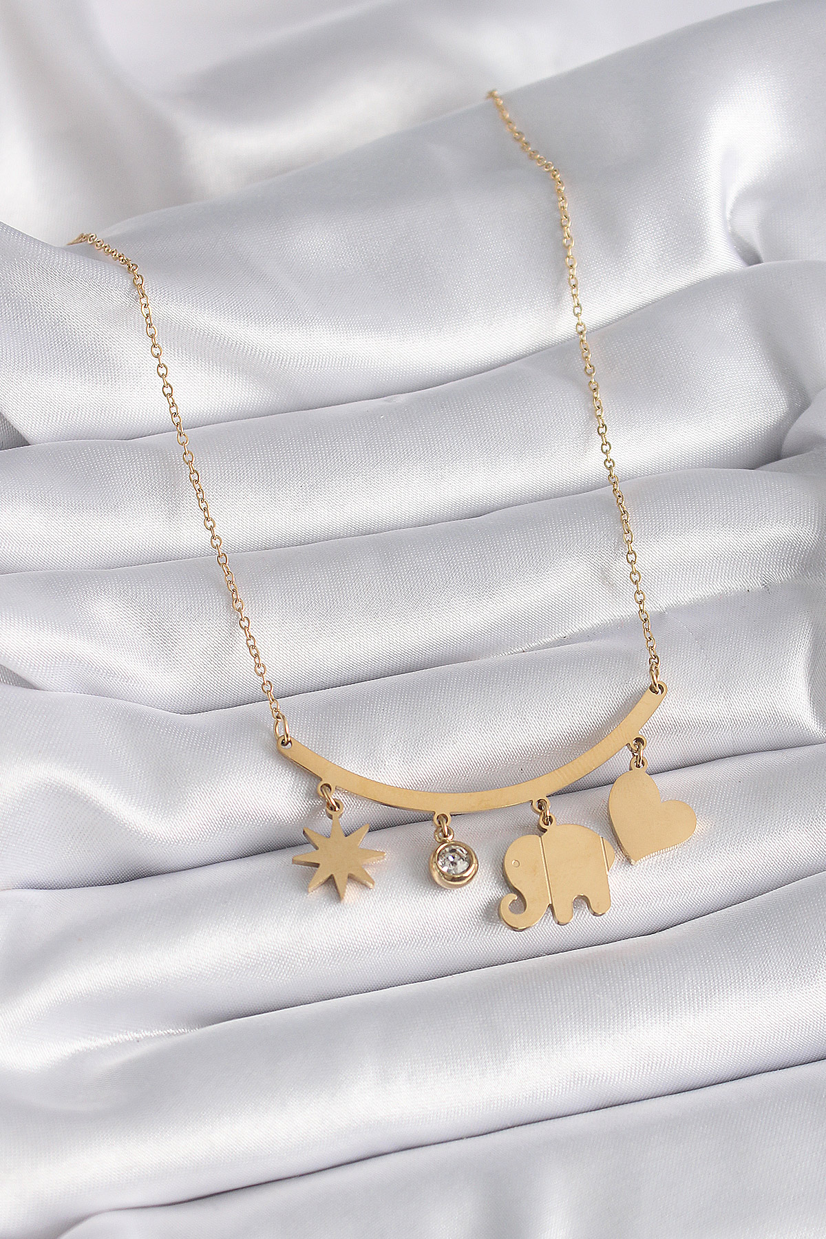 Tegan 316L Çelik Gold Renk Fil Figür Zirkon Taş Detay Kadın Kolye TG27BKO9408