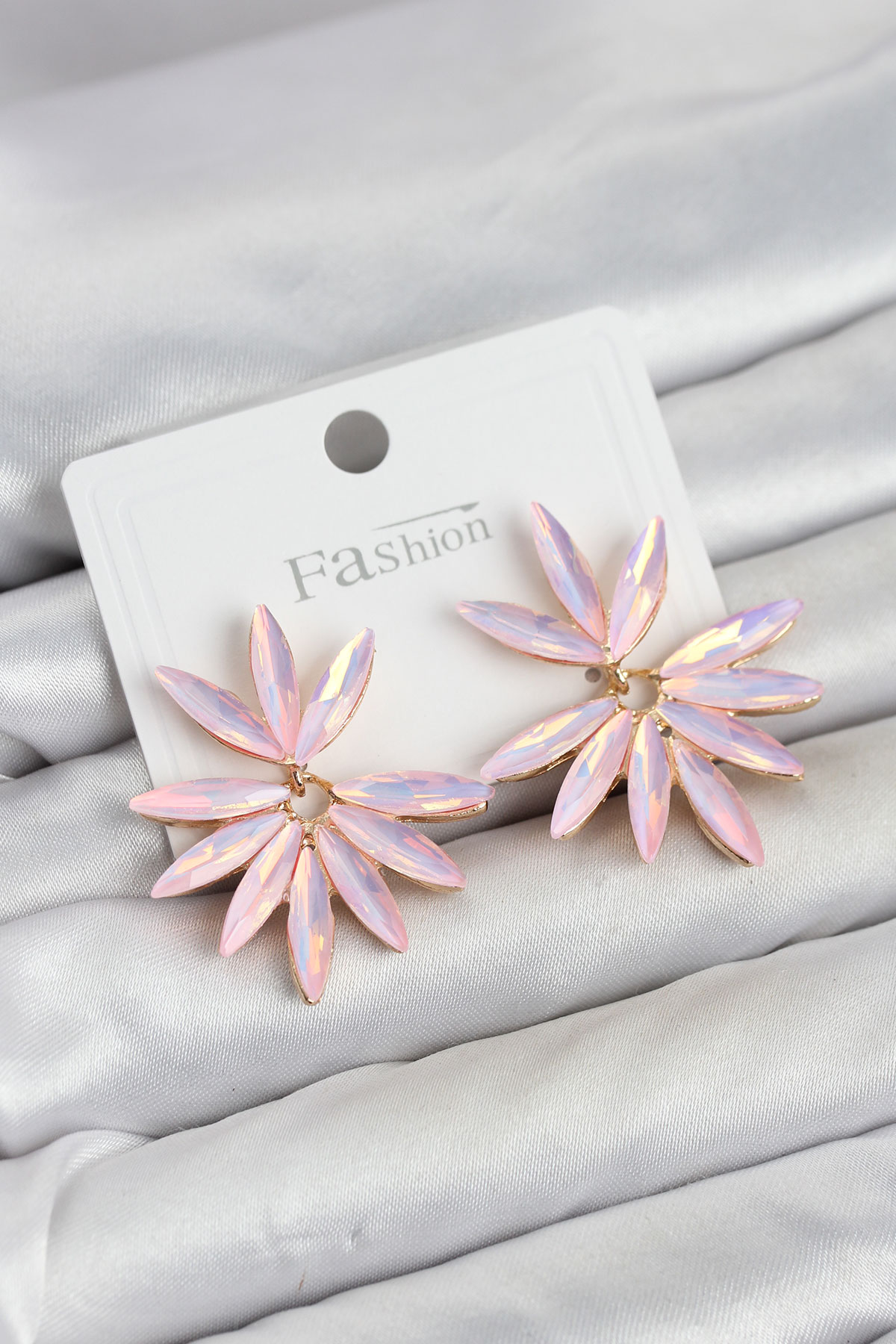 Tegan Pembe Renk Kristal Taşlı Lotus Model Kadın Küpe TG27BKP11915
