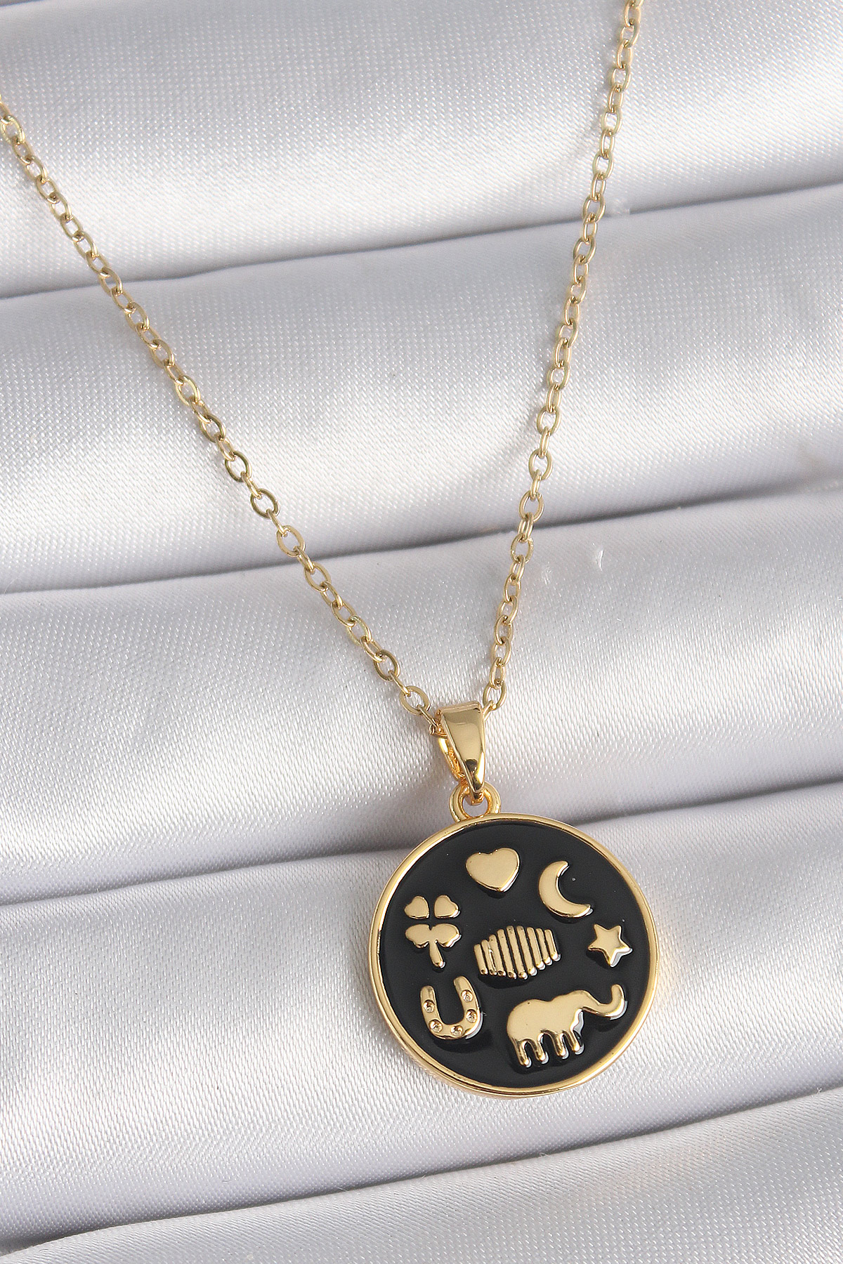 Tegan 316L Çelik Gold Renk Siyah Şans Kolyesi TG27BKO9547