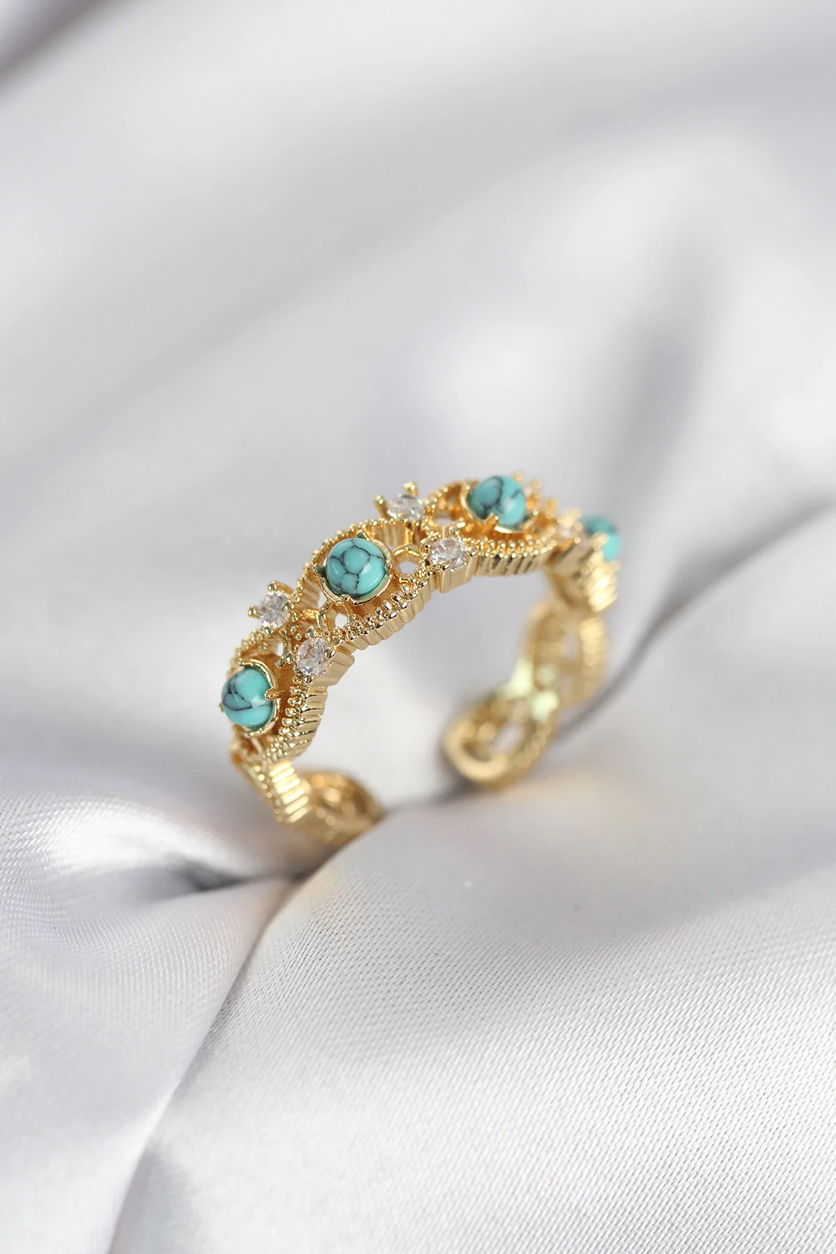 Tegan Mavi Taşlı Gold Renk Vintage Kadın Yüzük TG27BYK4141