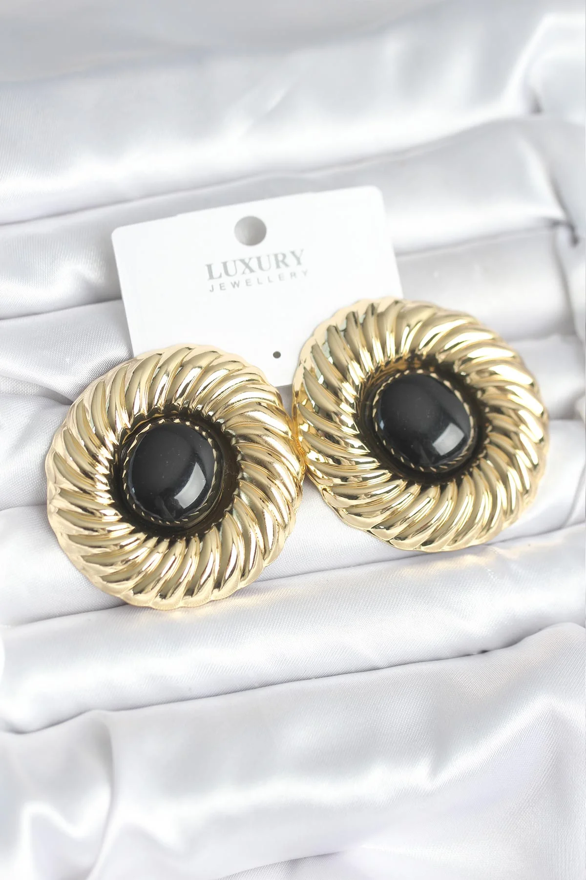 Tegan Pirinç Gold Renk Siyah Boncuklu Vintage Kadın Küpe TG27BKP11388