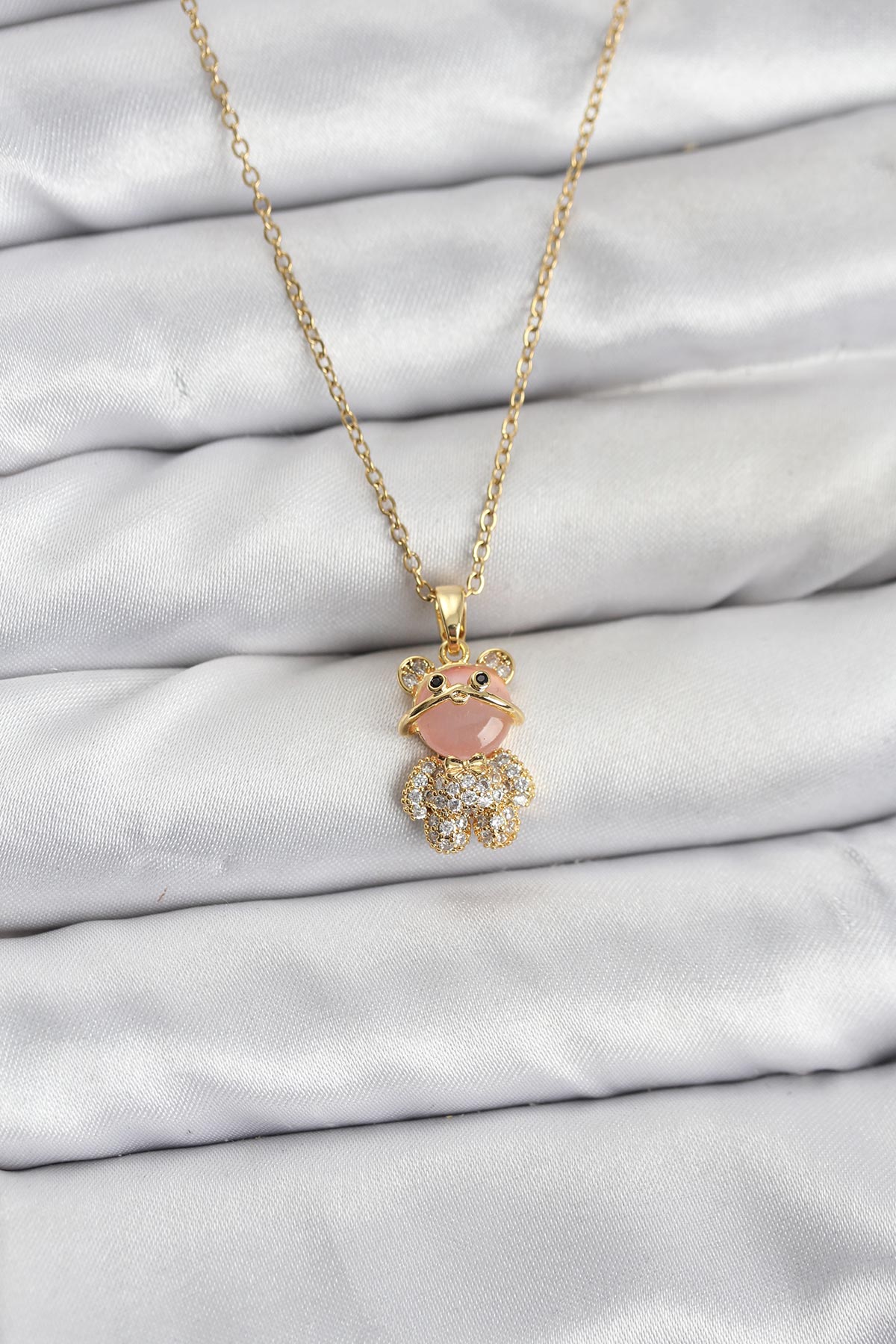 Tegan 316L Çelik Zincir Gold Renk Teddy Bear Model Zirkon Taşlı Kadın Kolye TG27BKO10852
