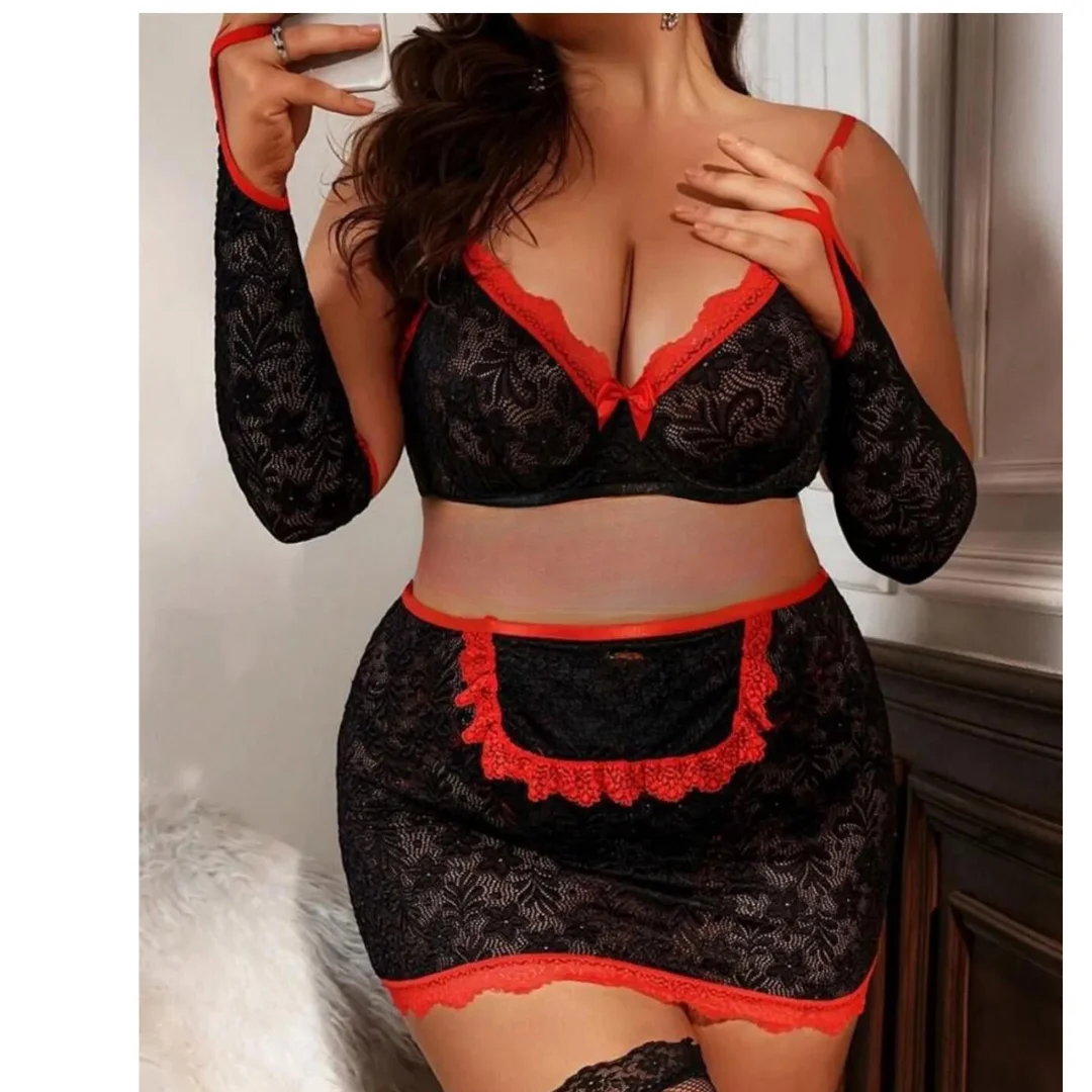 Tegan Büyük Beden Fantazi Seksi Dantel Babydol Fantezi Gecelik (Çorapsız) TG279233-B