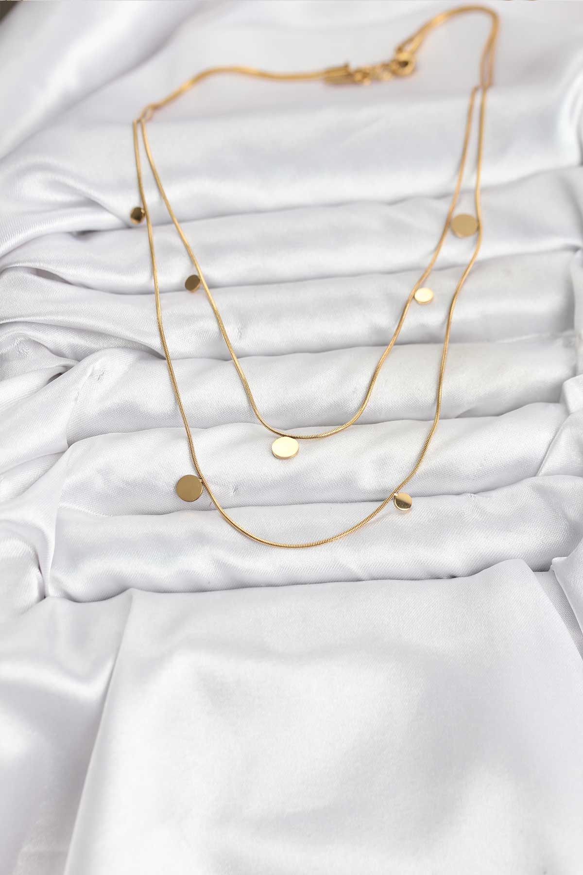 Tegan 316L Çelik Zincir Gold Renk Pullu Kadın Kolye TG27BKO10787