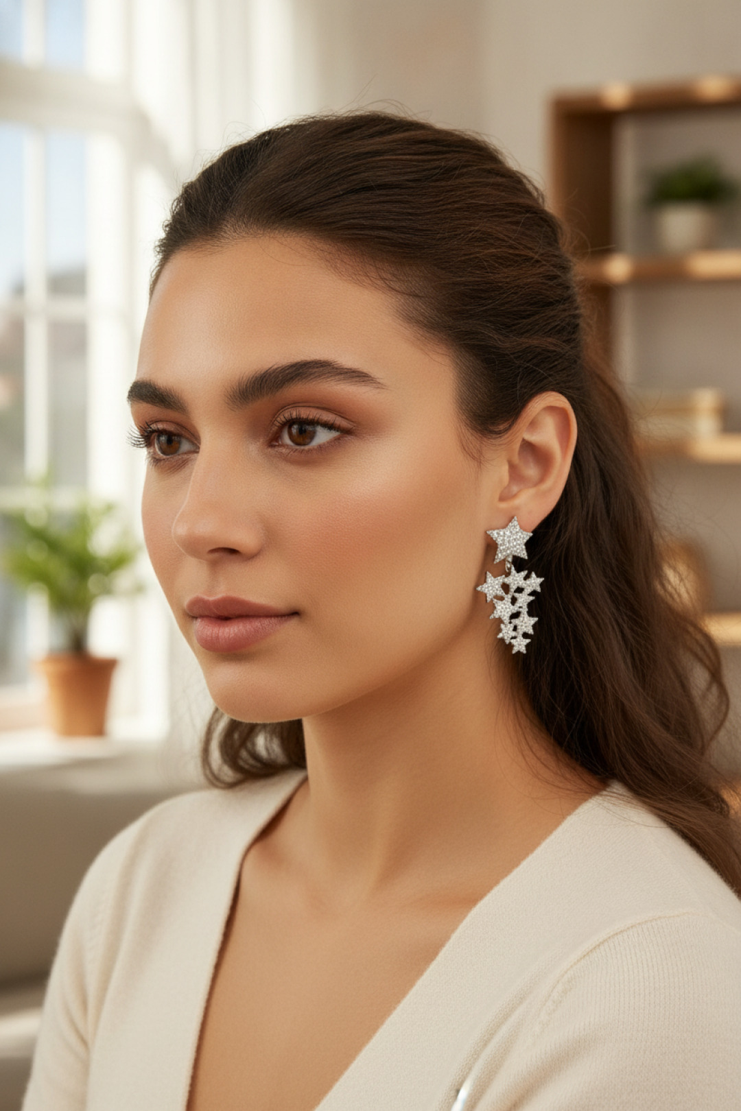 Tegan Yıldız Model Gümüş Renk Zirkon Taşlı Küpe TG27BKP11892