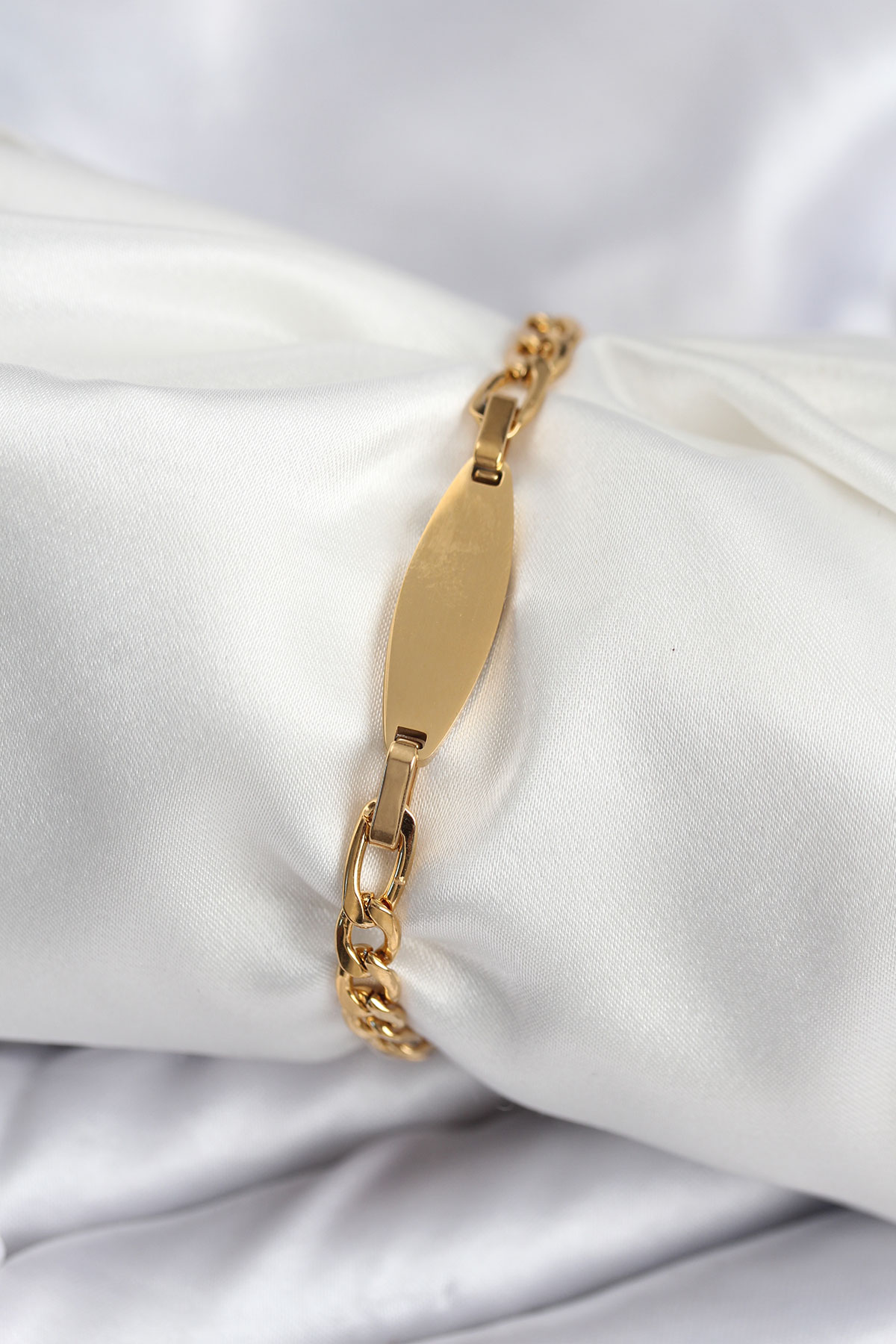 Tegan 316L Çelik Gold Renk Oval Yazı Yazmaya Uygun Kadın Bileklik TG27BB7917