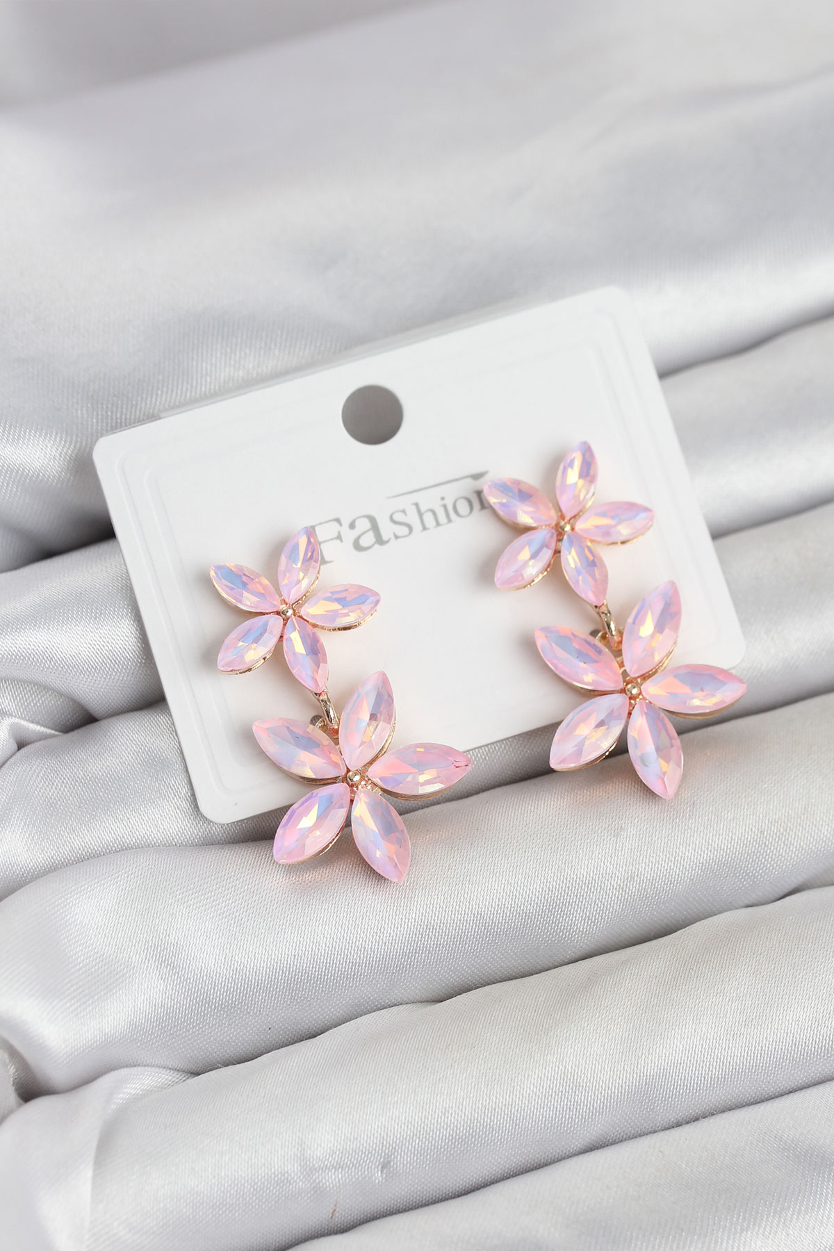 Tegan Pembe Kristal Çiçek Küpe TG27BKP11907