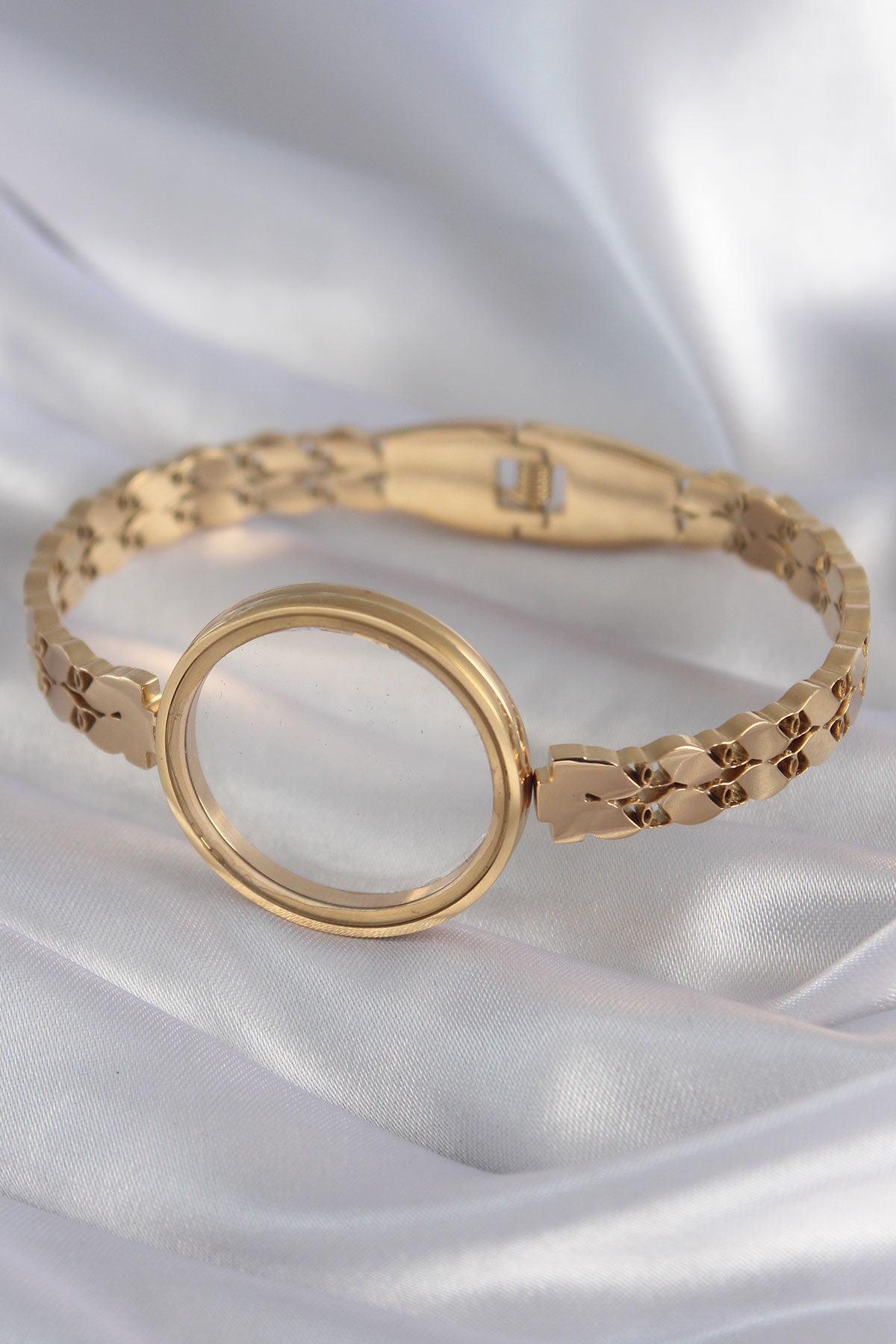 Tegan 316L Çelik Gold Renk Arpa İşleme Açılabilir Fanus Model Kadın Kelepçe TG27BB5911