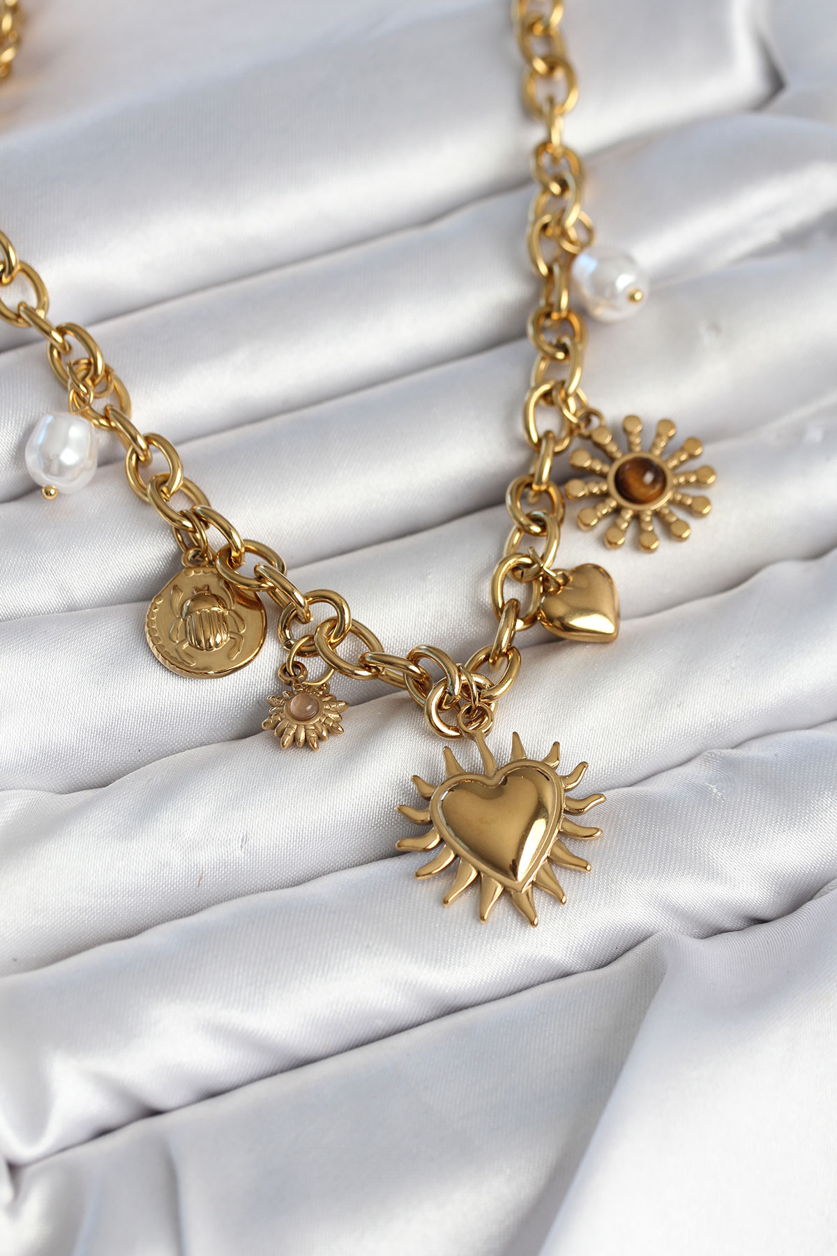 Tegan 316L Çelik Gold Renk Charmlı Model Kadın Kolye TG27BKO11135