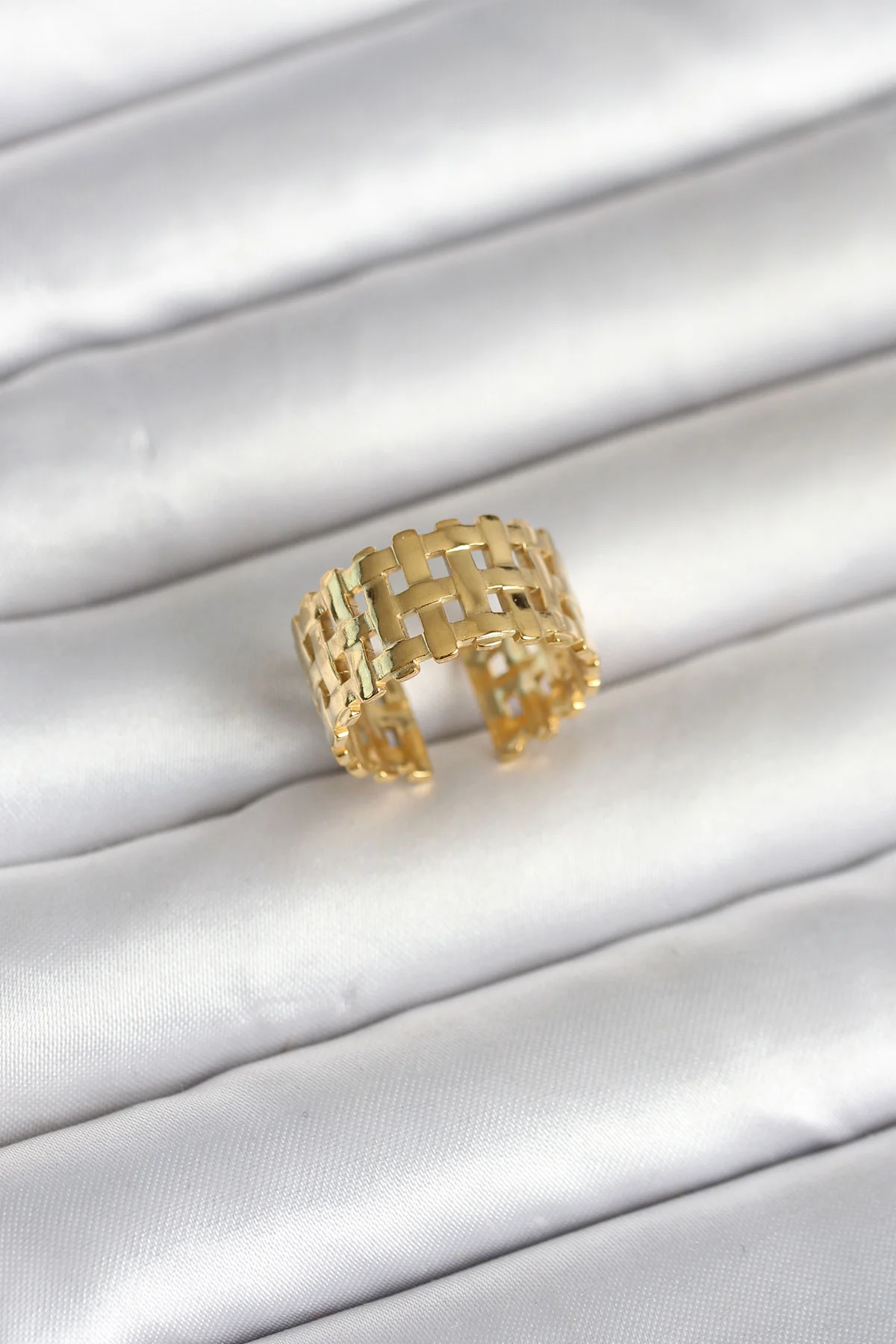 Tegan 316L Çelik Gold Renk Hasır Model Kadın Yüzük TG27BYK4161