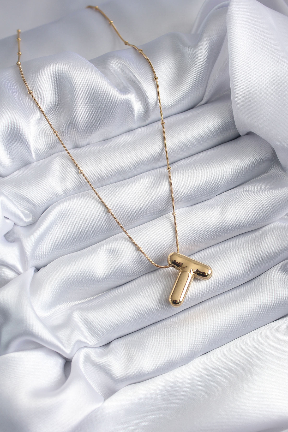 Tegan 316L Çelik Gold Renk Bubble "T" Harf Model Kadın Kolye TG27BKO7955