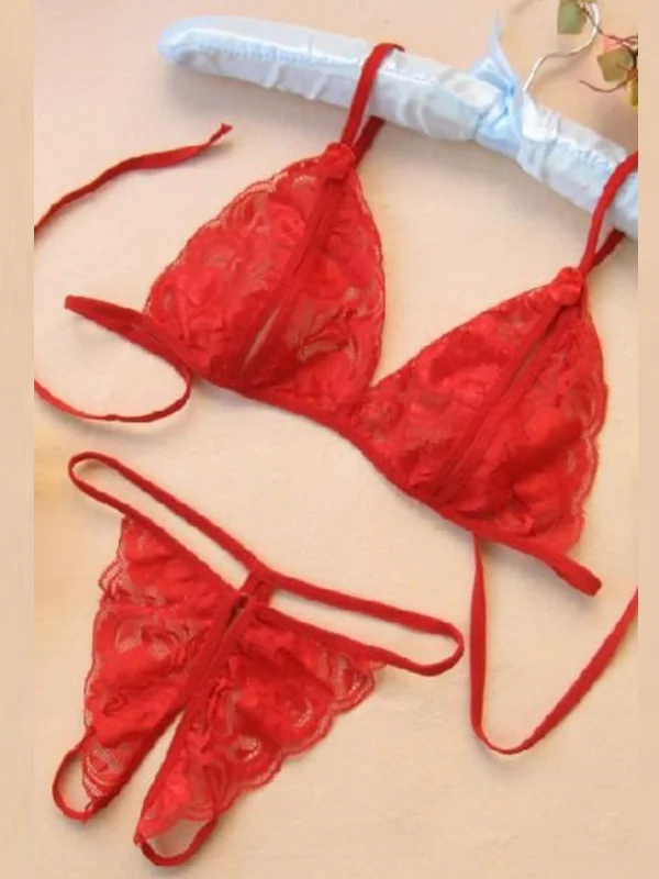 Tegan Büyük Beden Fantezi Kırmızı Dantelli Seksi Sütyen Kilot Takım TG279703-B