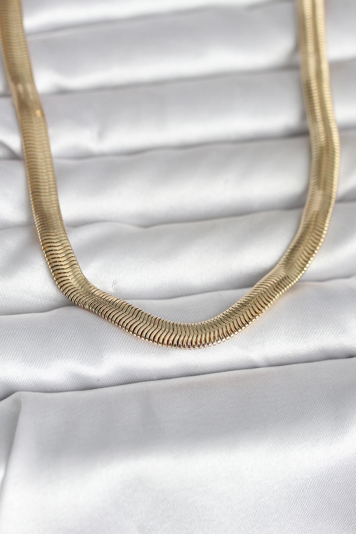 Tegan CM 14K Gold Renk Kalın Yassı Yılan Zincir Model 45 cm Kadın Kolye TG27BKO11006