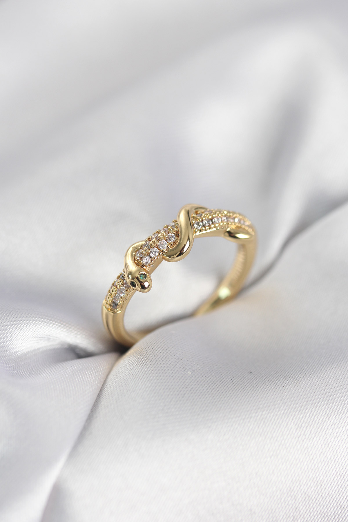 Tegan Gold Renk Zirkon Taşlı Sarmal Yılan Model Kadın Yüzük TG27BYK4068