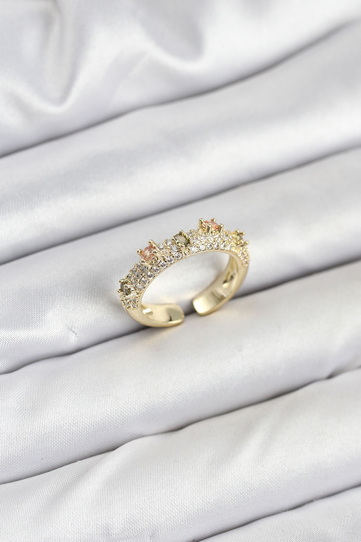 Tegan Pirinç Gold Renk Zirkon Taşlı Vintage Kadın Yüzük TG27BYK3862
