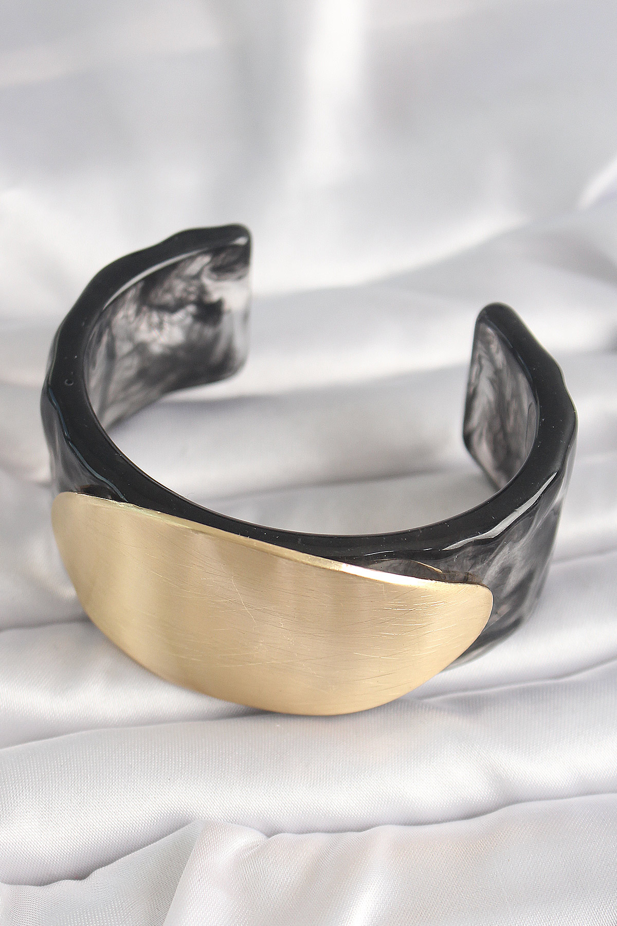 Tegan Siyah Mermer Desen Akrilik Plastik Gold Oval Plaka Model Vintage Kadın Bilezik TG27BB6683