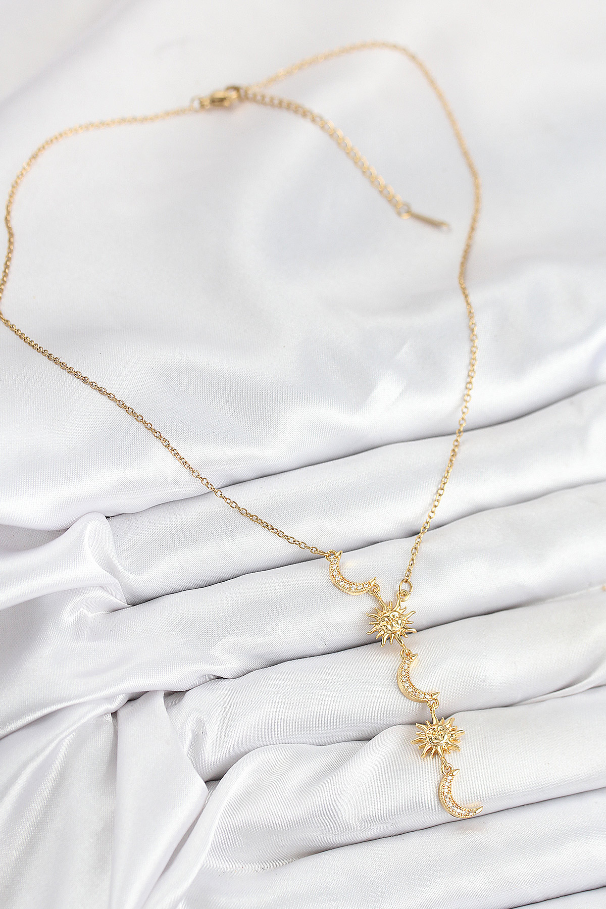 Tegan 316L Çelik Zirkon Taşlı Güneş Ve Ay Model Gold Renk Kadın Kolye TG27BKO10548