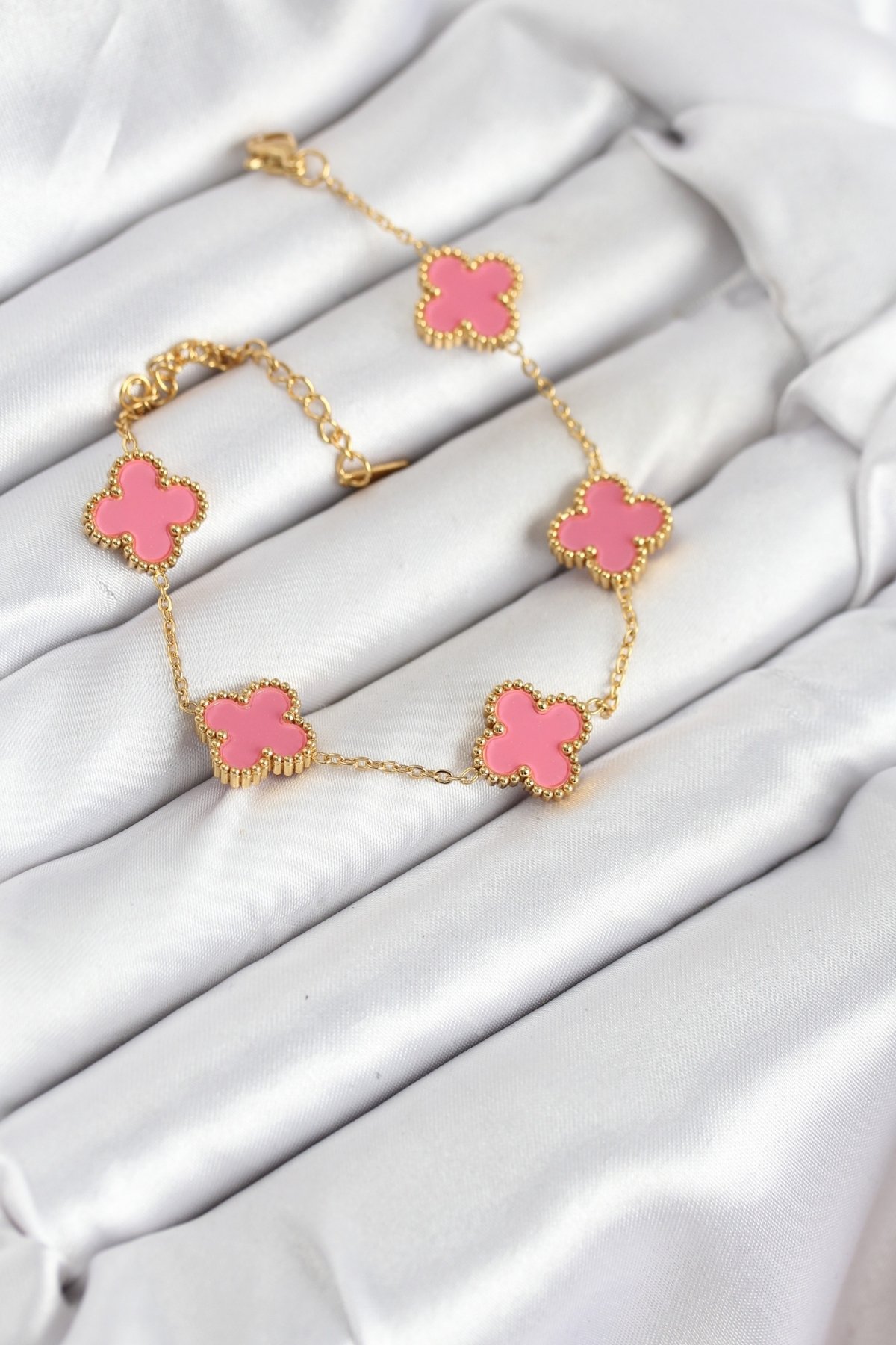 Tegan 316L Çelik Gold Zincir Pembe Yonca Renk Bileklik TG27BB7908