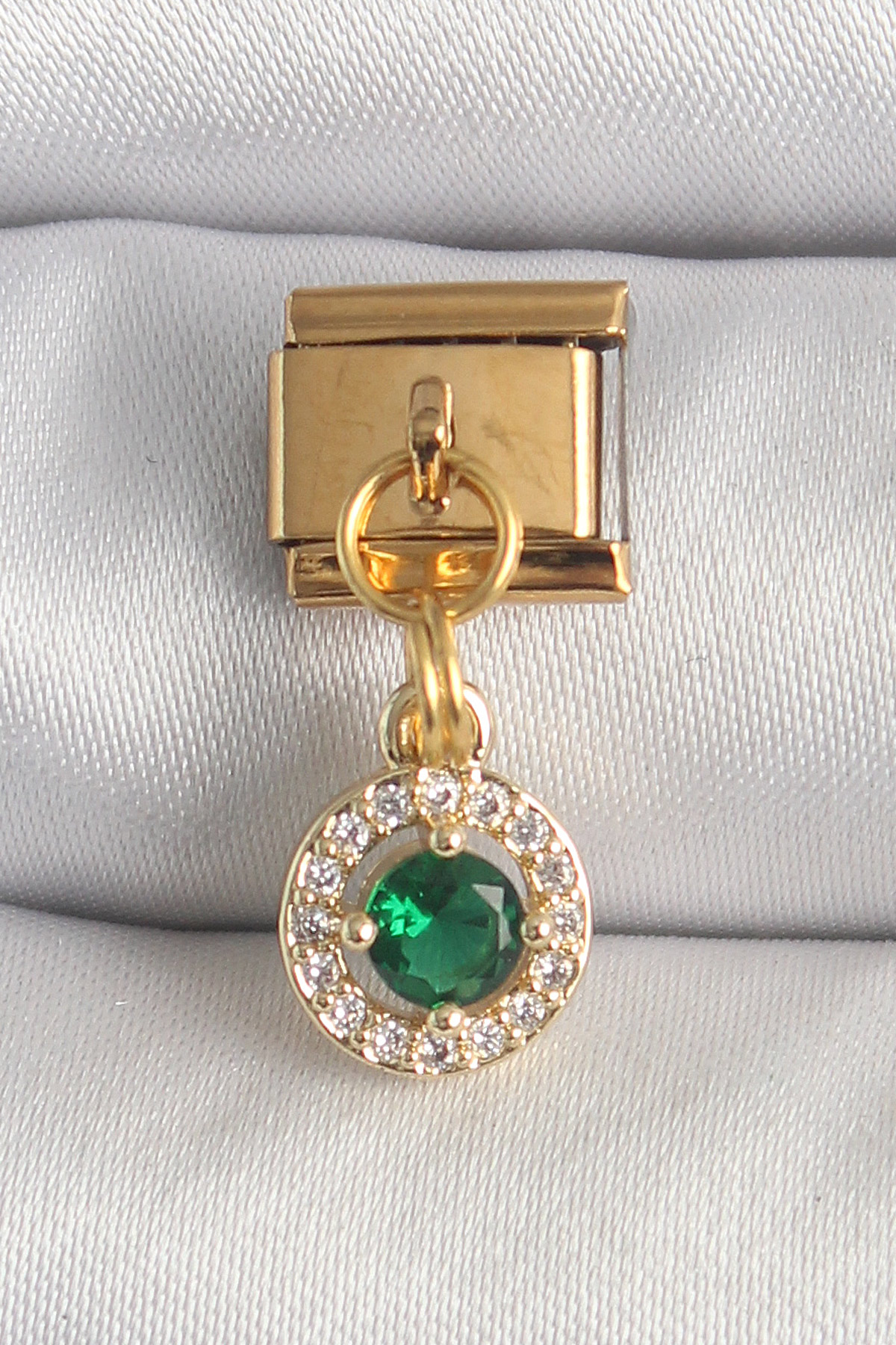 Tegan 316L Çelik Gold Renk Sallantı Yeşil Zirkon Taşlı Nomination Charm TG27BC1344