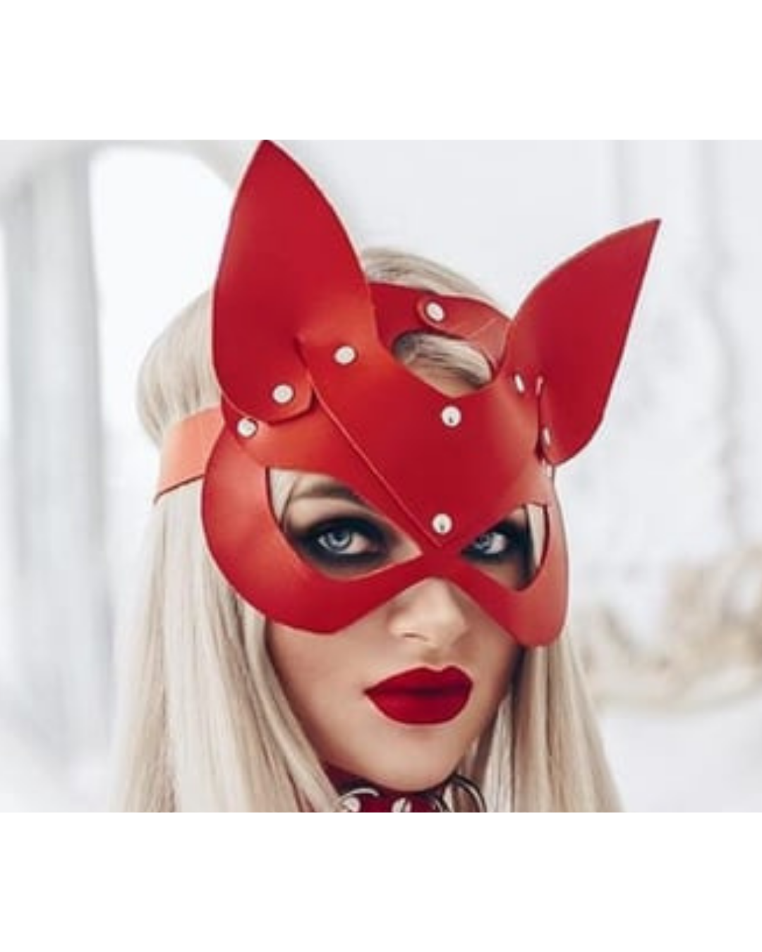 Tegan Fantezi Deri Seksi Kırmızı Kedi Maske Kelepçe Kırbaç Seti ( 3'lü set) TG275367