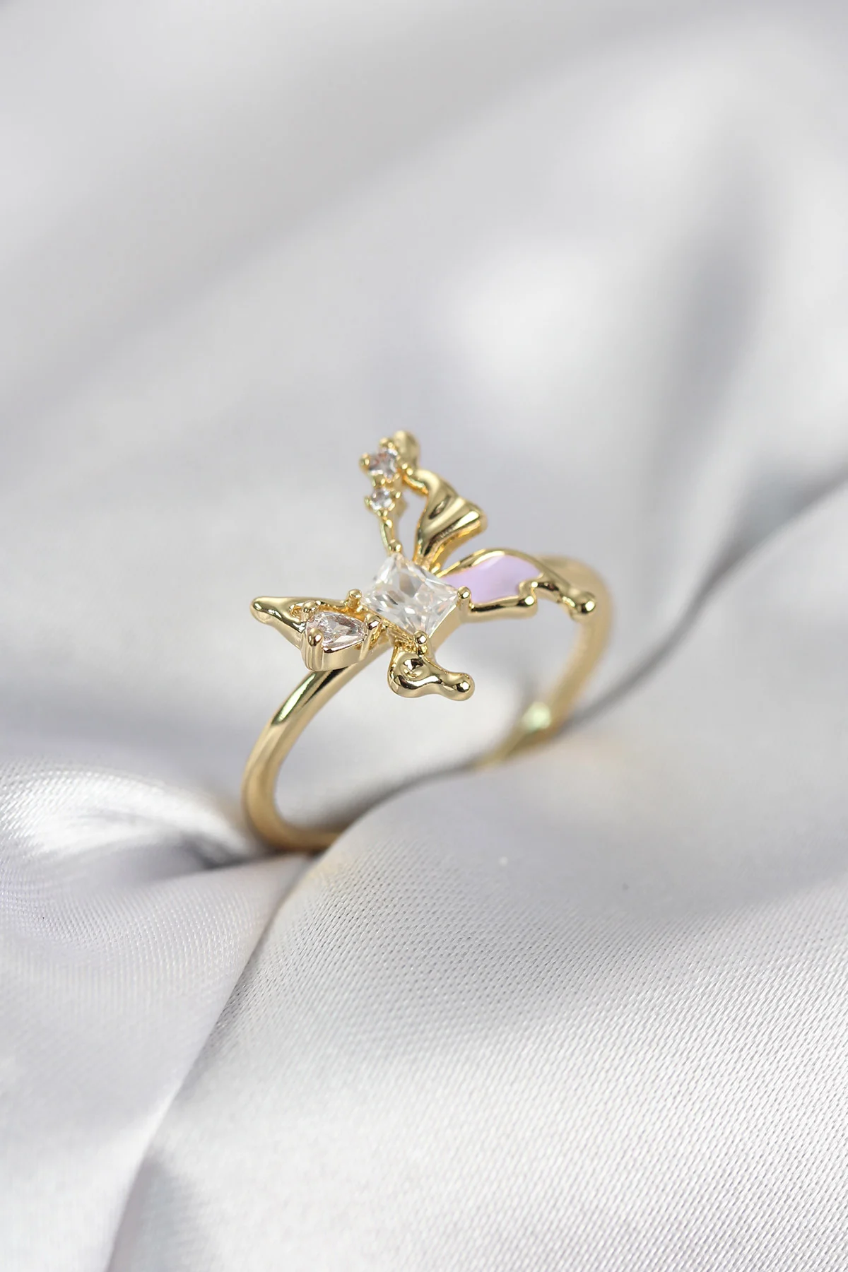 Tegan Gold Renk Kelebek Model Zirkon Taşlı Kadın Yüzük TG27BYK4139