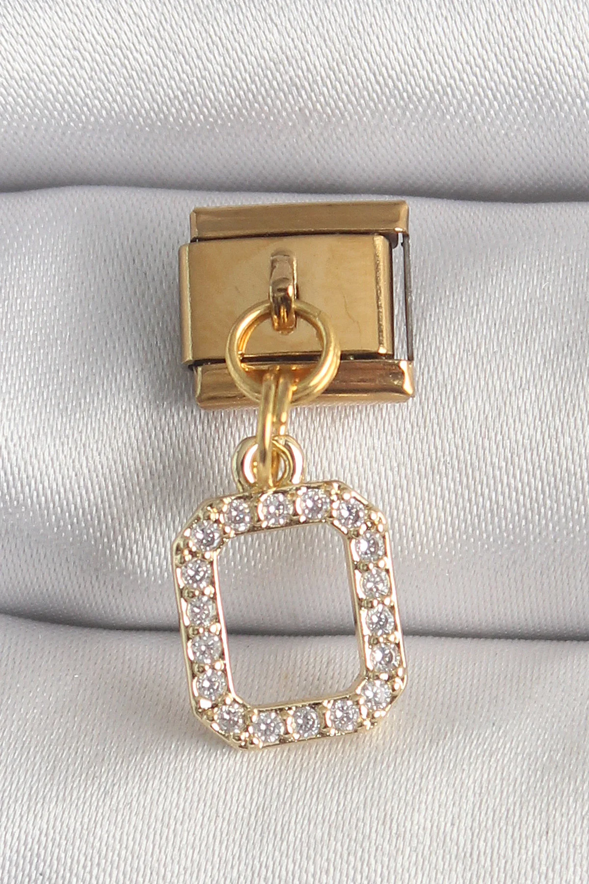 Tegan 316L Çelik Gold Renk Sallantı Kare Zirkon Taşlı Nomination Charm TG27BC1350