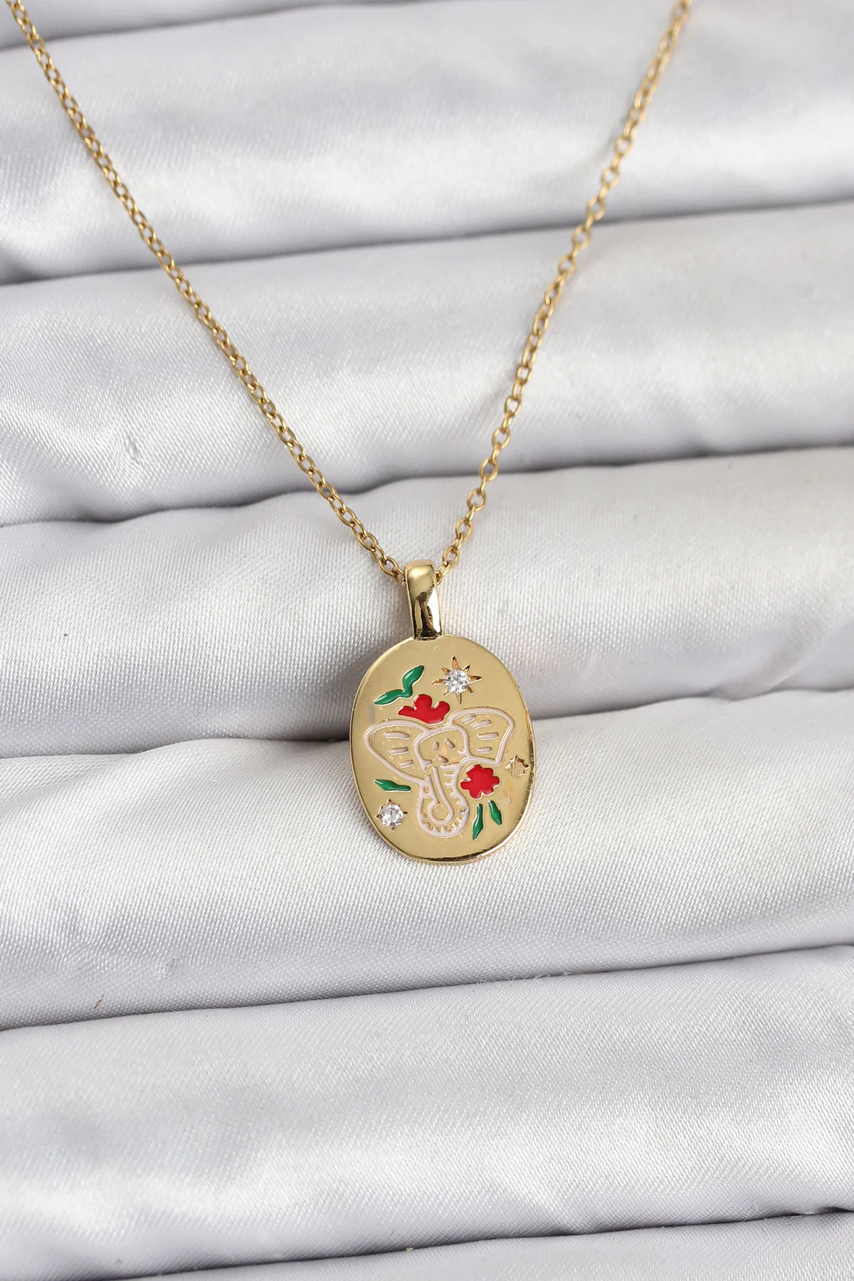 Tegan 316L Çelik Zincir Gold Renk Fil Figürlü Kadın Kolye TG27BKO10754