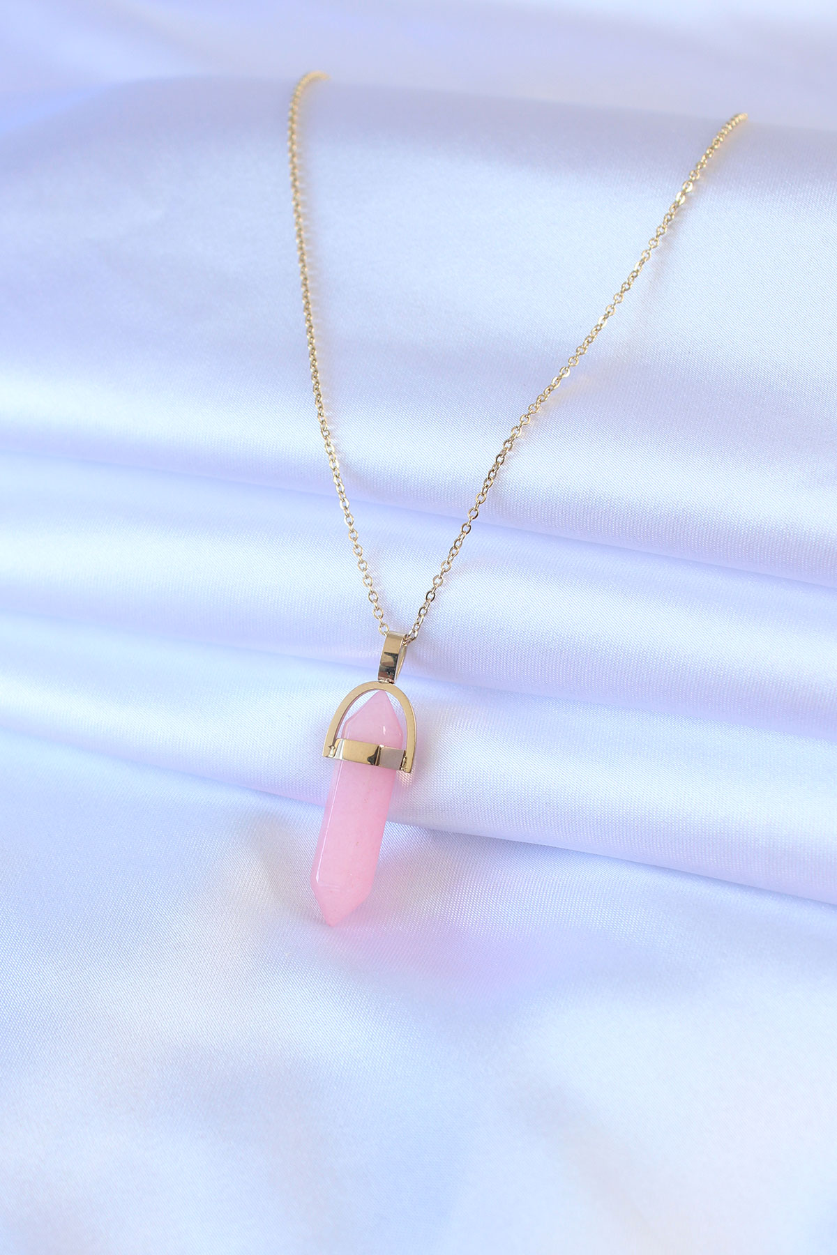 Tegan 316L Çelik Gold Renk Kristal Pembe Taş Model Kadın kolye TG27BKO7472