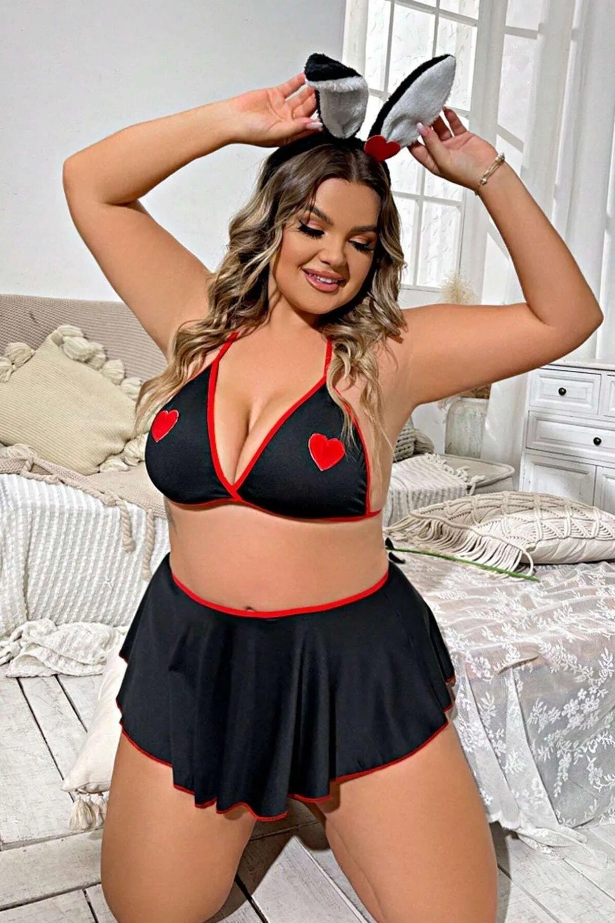 Tegan Büyük Beden Fantazi Kalpli Mini Etekli  Babydol Gecelik TG279234-B