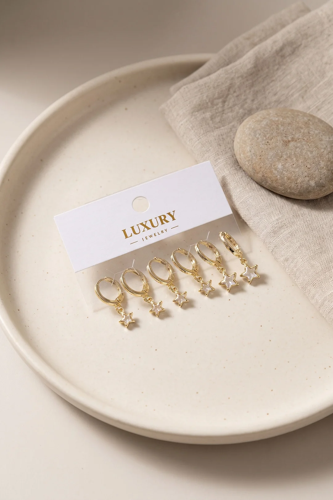 Tegan Yıldız Zirkon Taşlı Gold Renk Pirinç Set Küpe TG27BKP11992