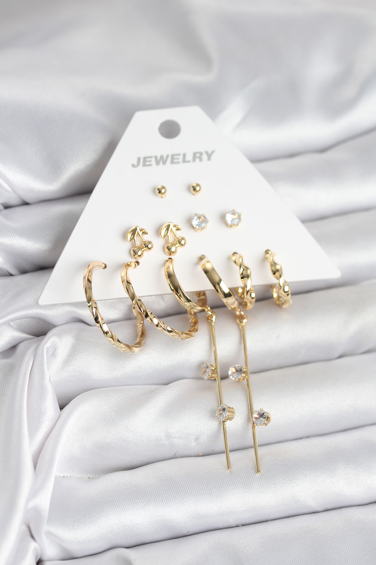 Tegan Gold Renk 6 Çift Pirinç Kadın Küpe Seti TG27BKP11326