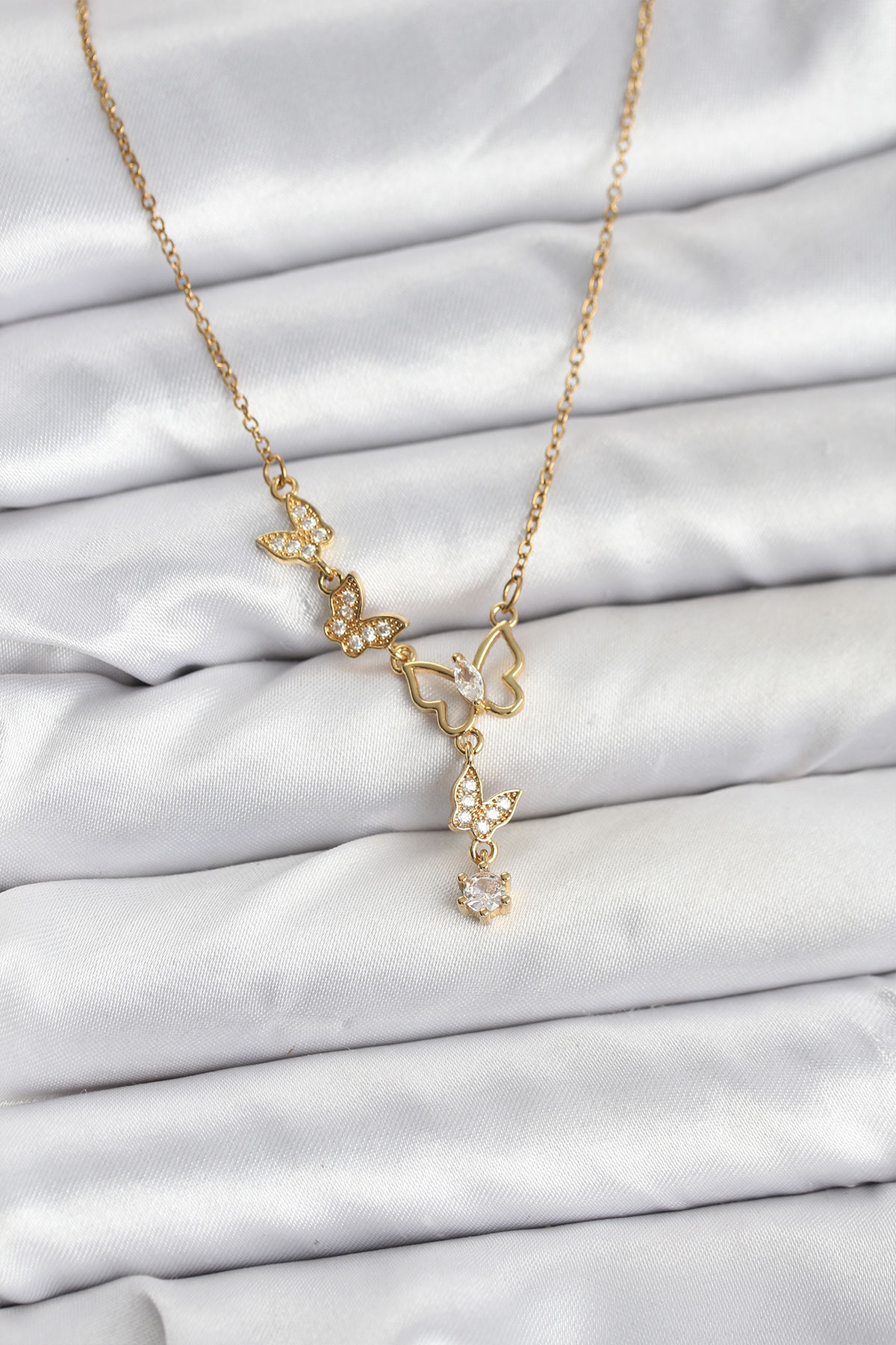 Tegan 316L Çelik Zincir Gold Renk Kelebek Model Kadın Kolye TG27BKO11104