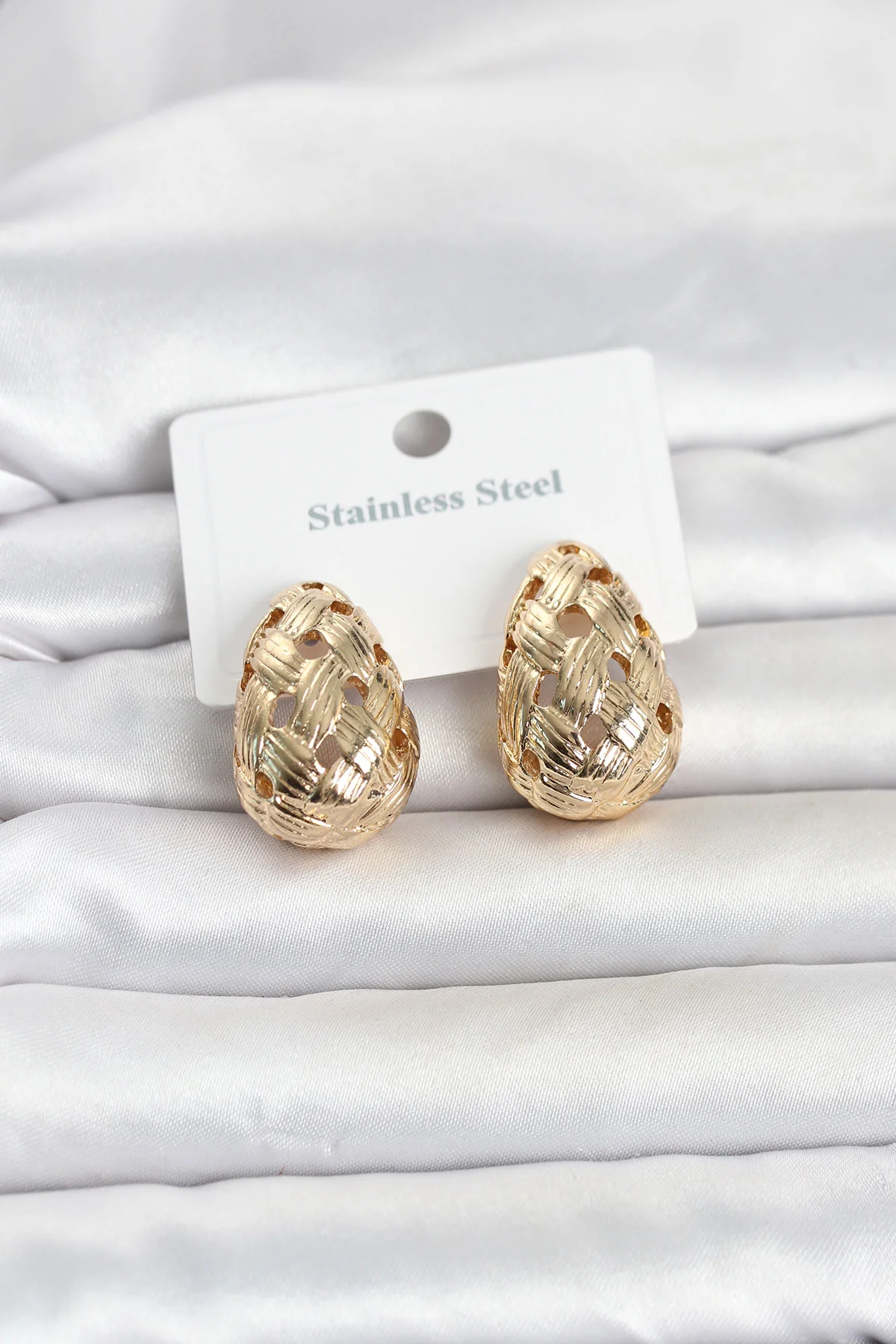 Tegan 316L Çelik Gold Renk Motifli Damla Kadın Küpe TG27BKP11829