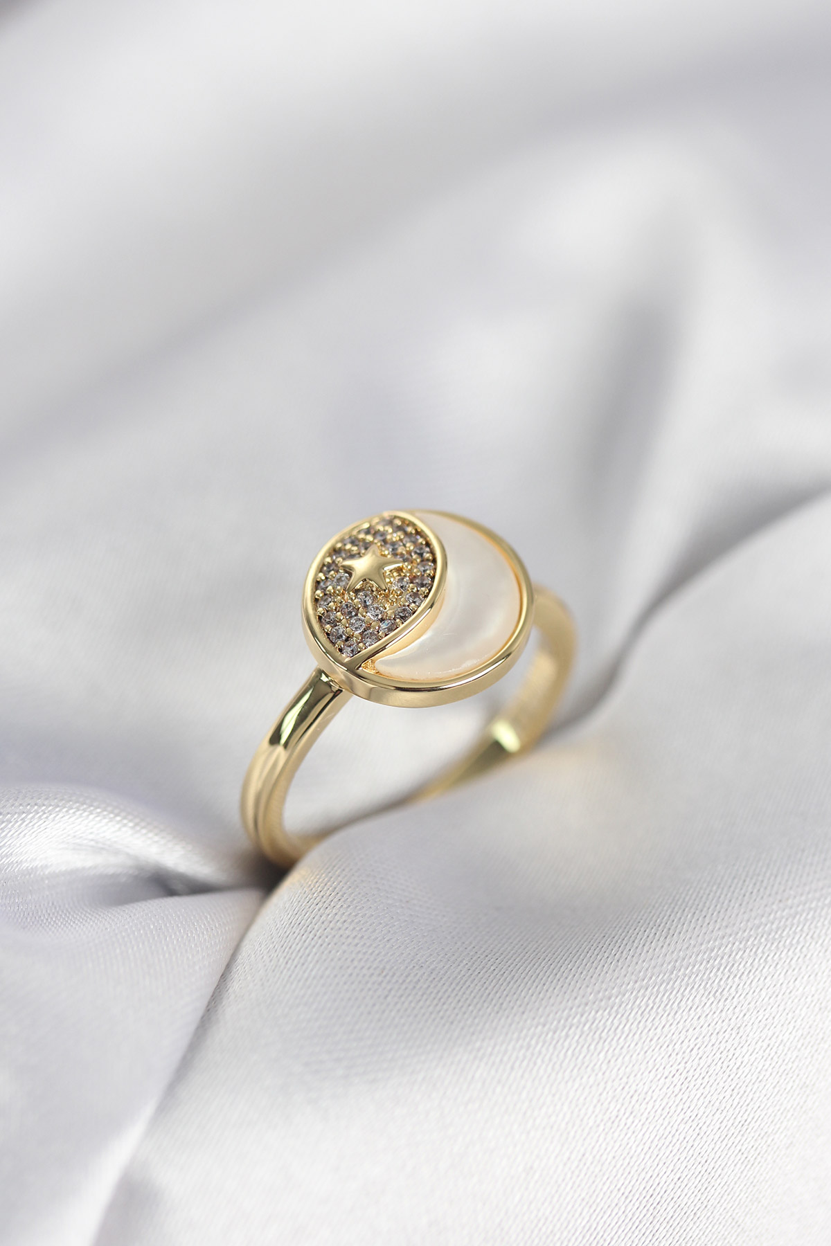 Tegan Ay Yıldız Model Gold Renk Zirkon Taşlı Kadın Yüzük TG27BYK3995