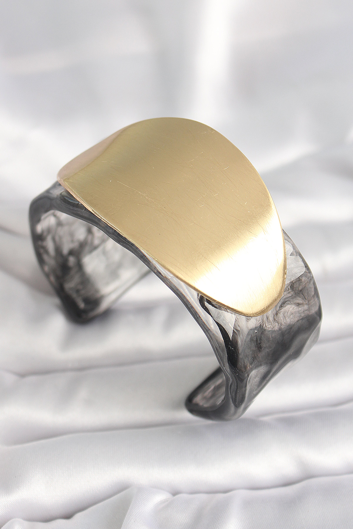 Tegan Siyah Mermer Desen Akrilik Plastik Gold Oval Plaka Model Vintage Kadın Bilezik TG27BB6683