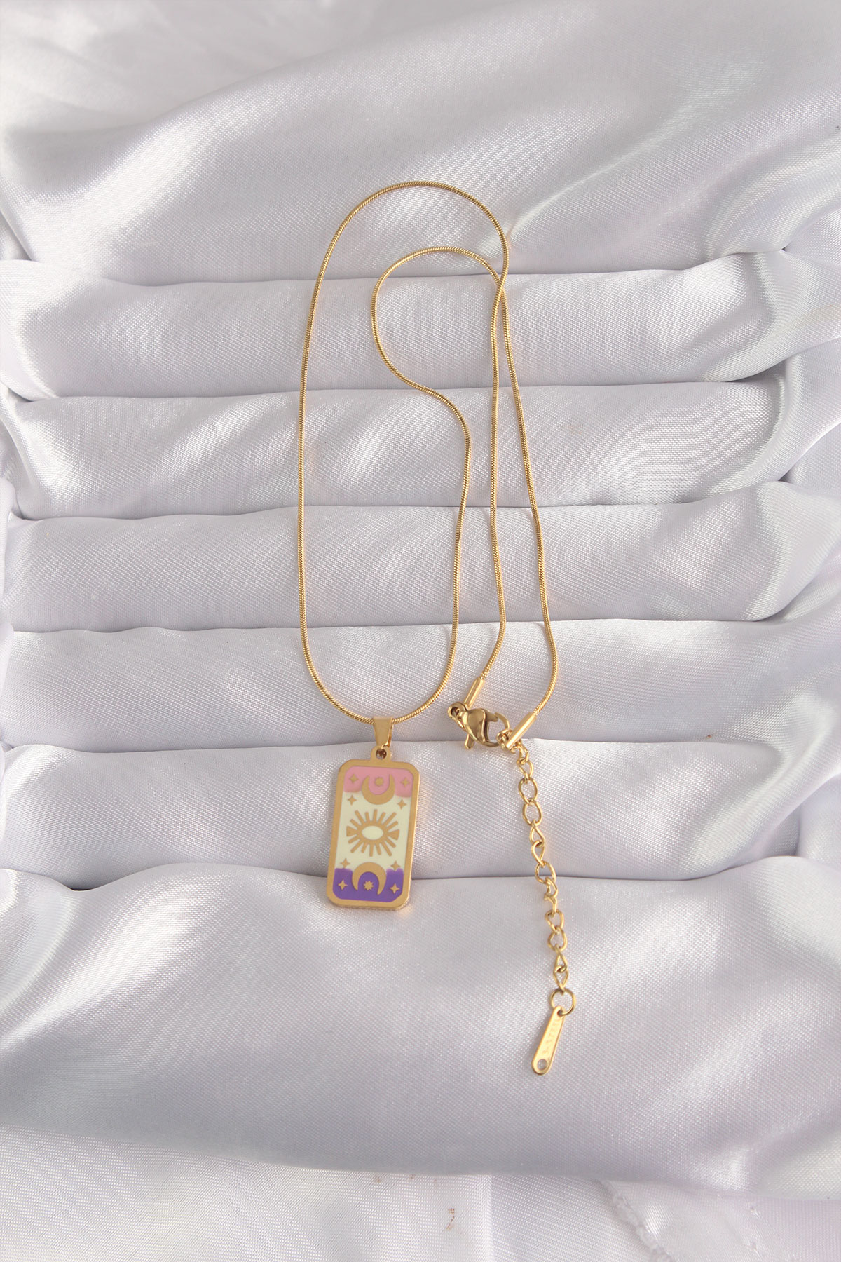 Tegan 316L Çelik Gold Renk Karışık Mineli Ay Figür Tarot Kolye TG27BKO9036
