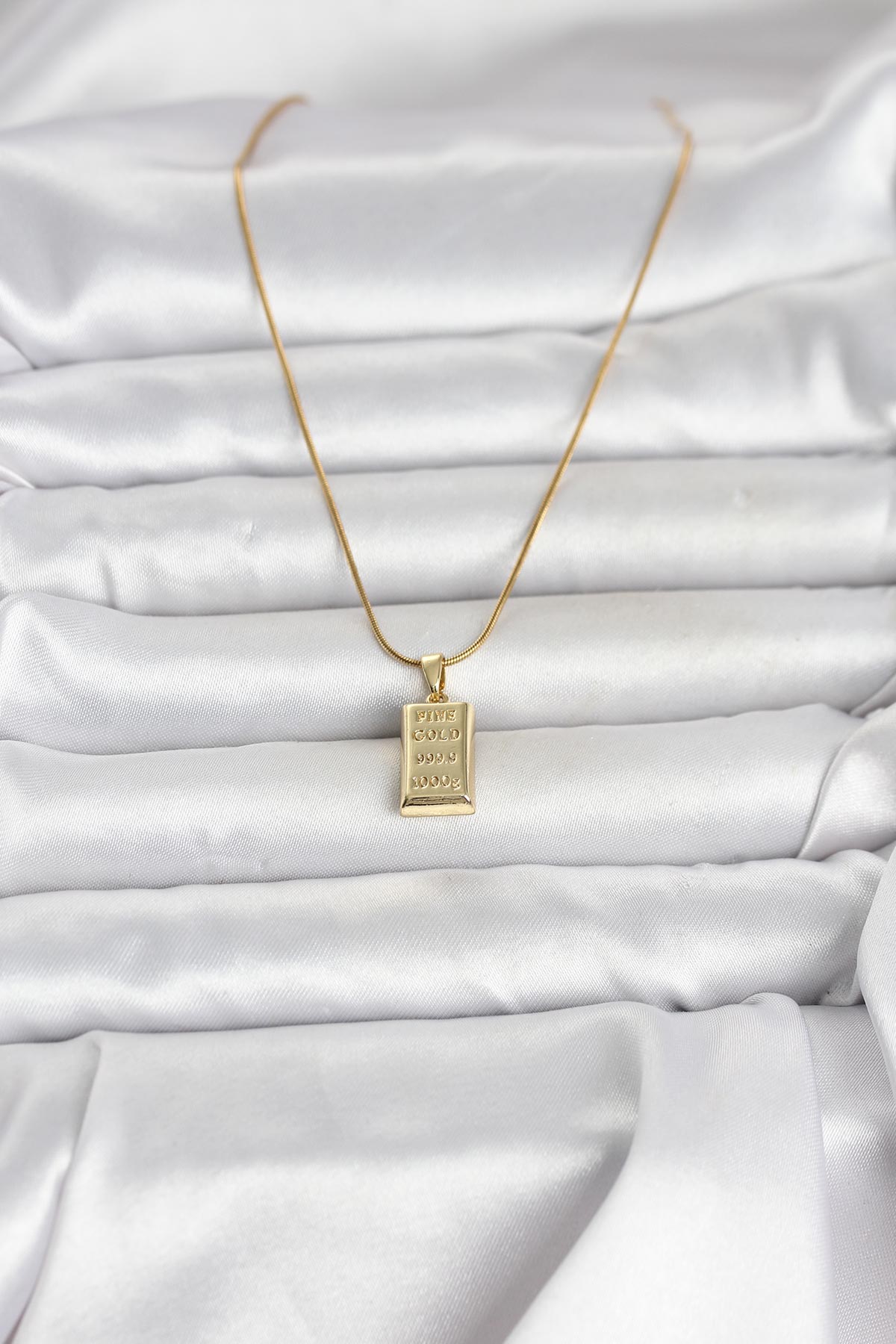 Tegan 316L Çelik Zincir Gold Renk Külçe Altın Model Kadın Kolye TG27BKO11042