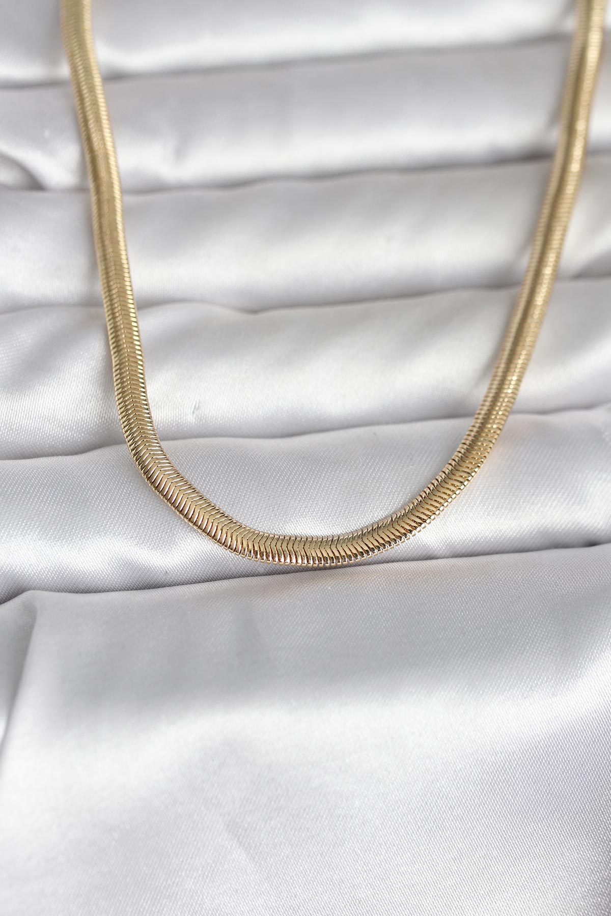 Tegan CM 14K Gold Renk Yassı Yılan Zincir Model 45 cm Kadın Kolye TG27BKO11005