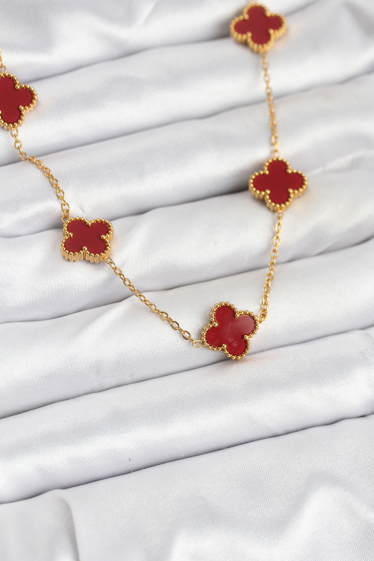 Tegan 316L Çelik Gold Renk Zincir Bordo Yonca Kadın Kolye TG27BKO10565