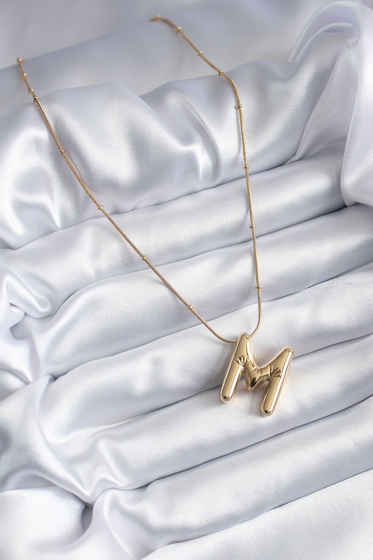 Tegan 316L Çelik Gold Renk Bubble "M" Harf Model Kadın Kolye TG27BKO7944