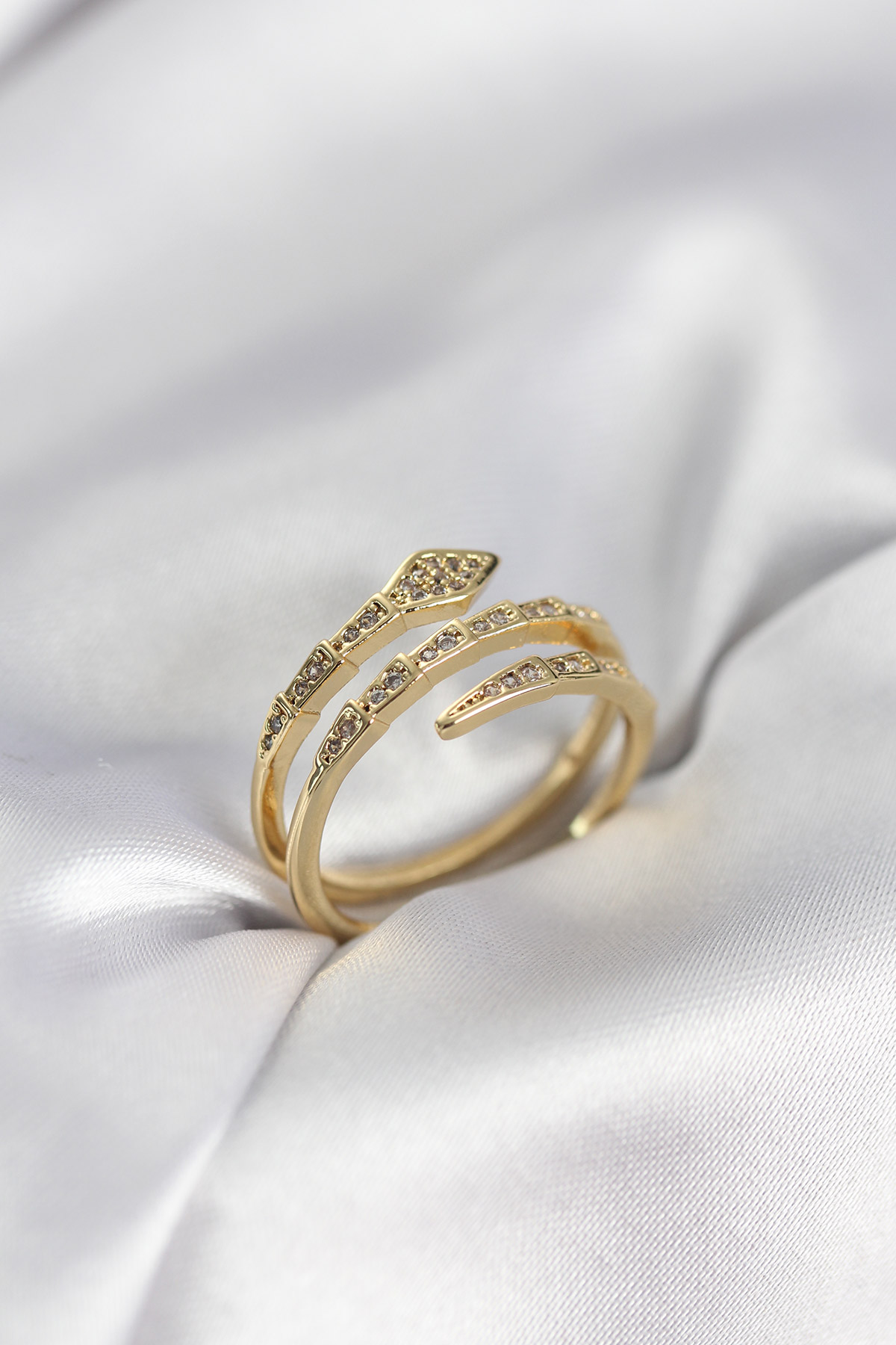 Tegan Yılan Model Gold Renk Zirkon Taşlı Kadın Yüzük TG27BYK3989