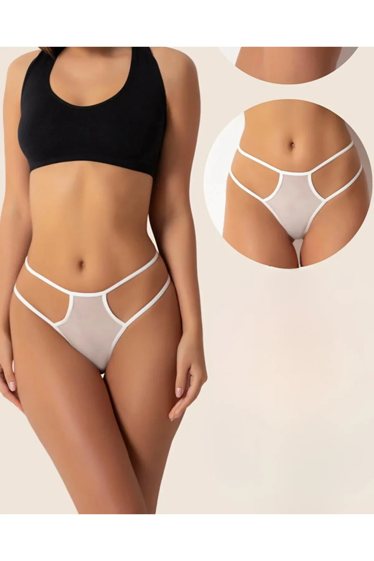 Tegan Fantazi Beyaz Seksi TÜL Kadın String - Fantezi Tanga TG270039
