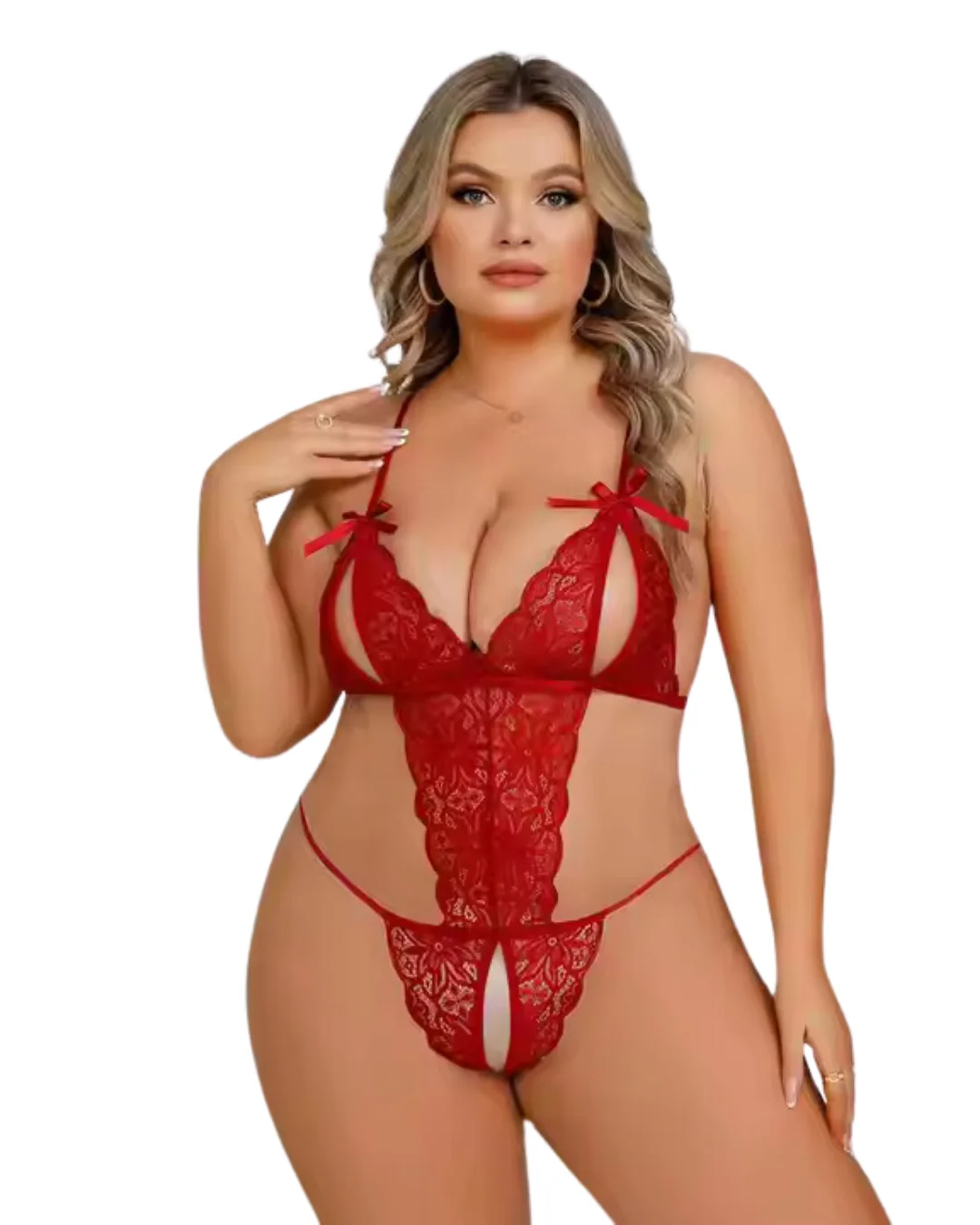 Tegan Büyük Beden Fantezi Kırmızı Dantelli Babydoll TG279250
